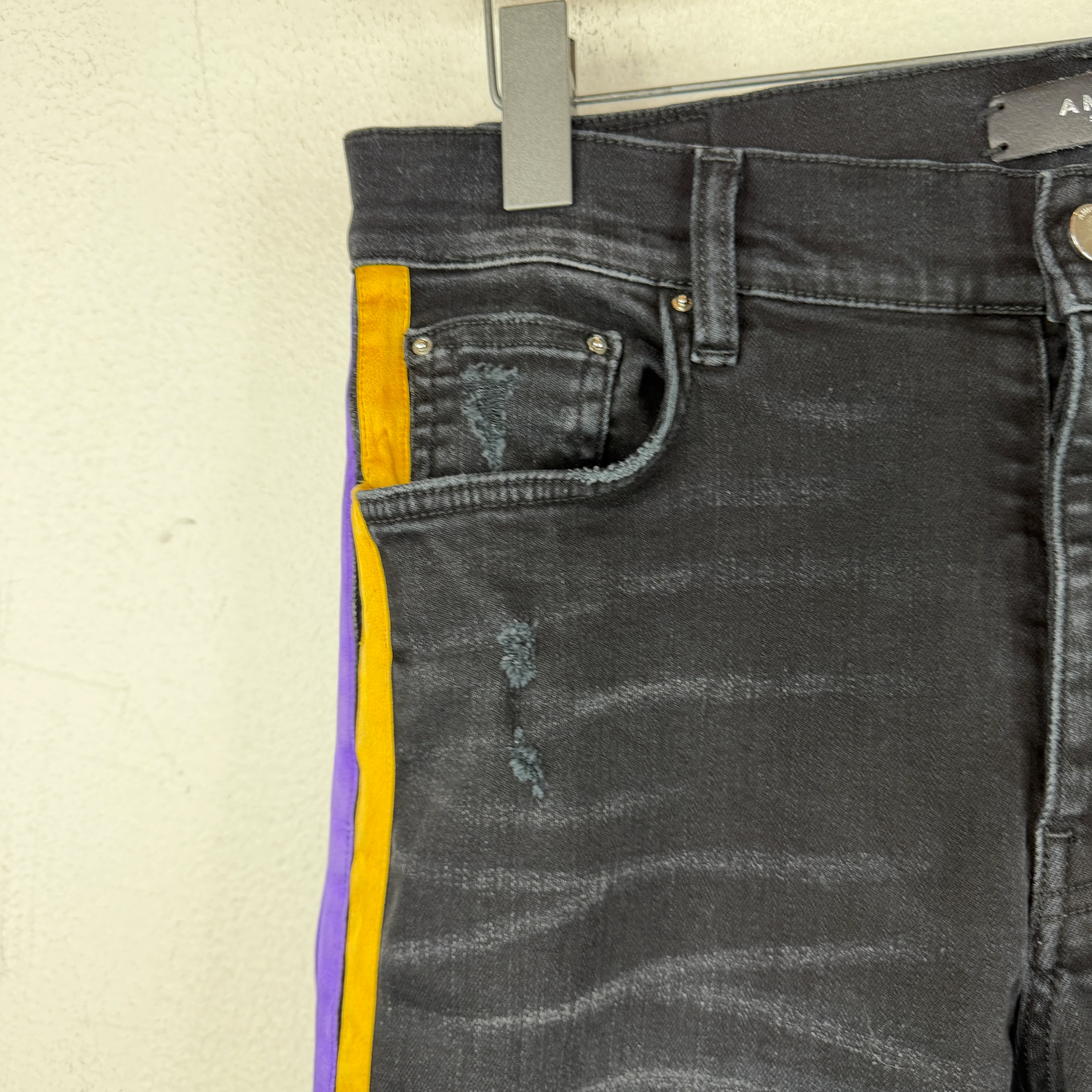 Amiri Purple/Yellow Striped Jeans - Image 7