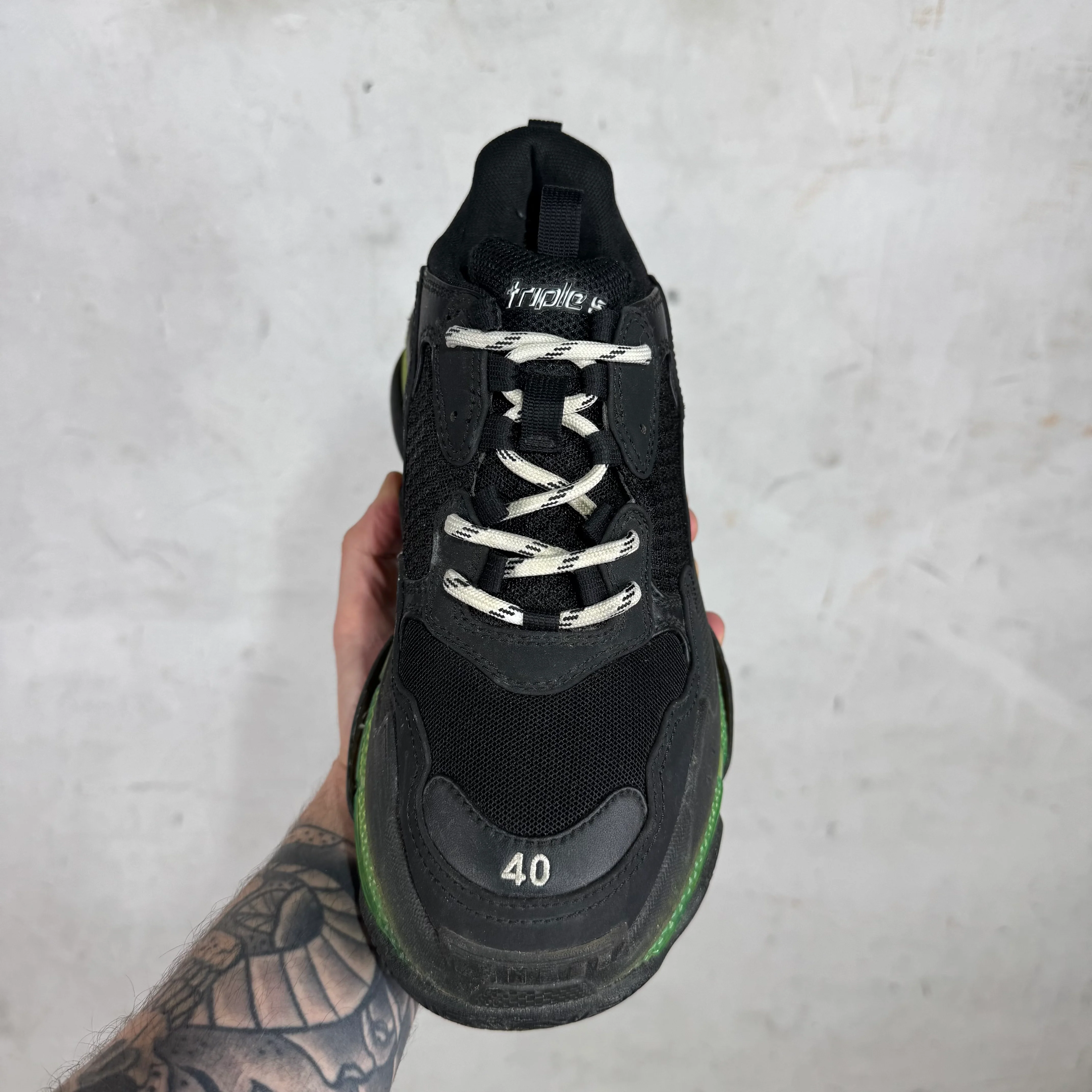 Balenciaga Black/Green Triple S Sneakers - Image 8