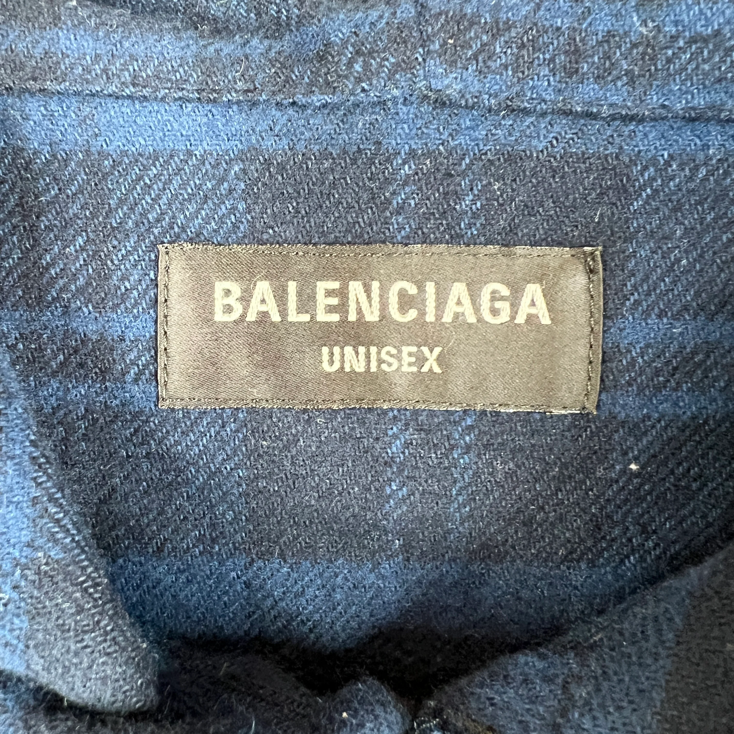 Balenciaga Navy Hooded Plaid Flannel Jacket - Image 3
