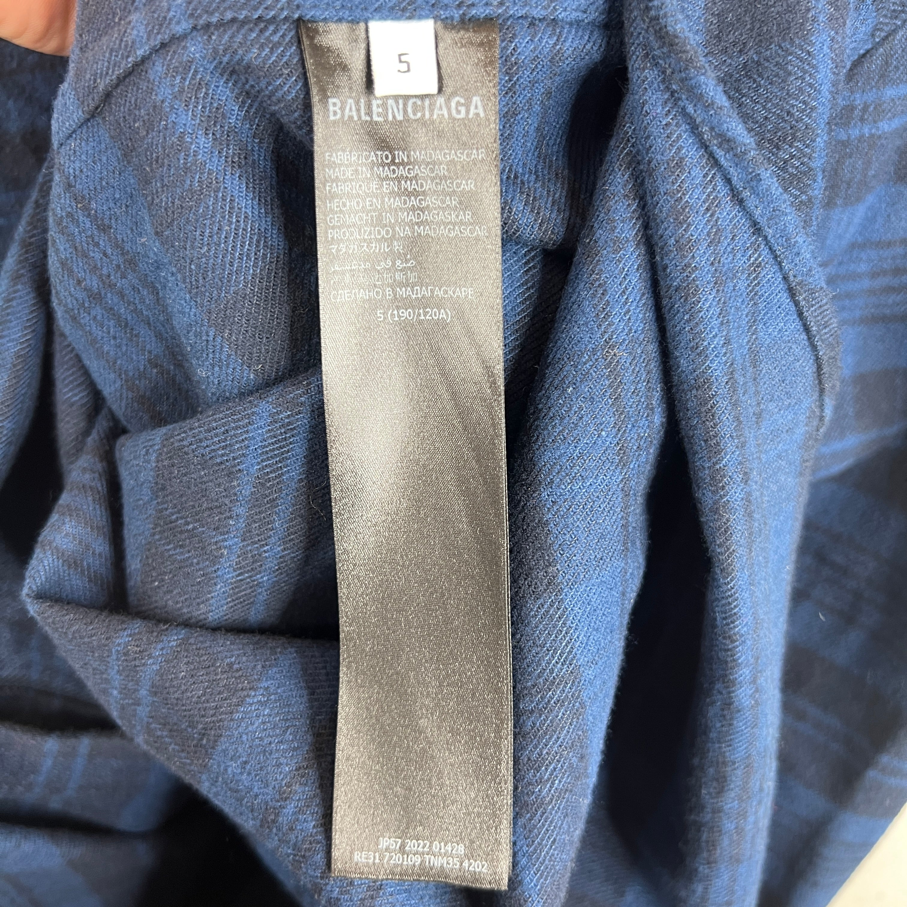 Balenciaga Navy Hooded Plaid Flannel Jacket - Image 4