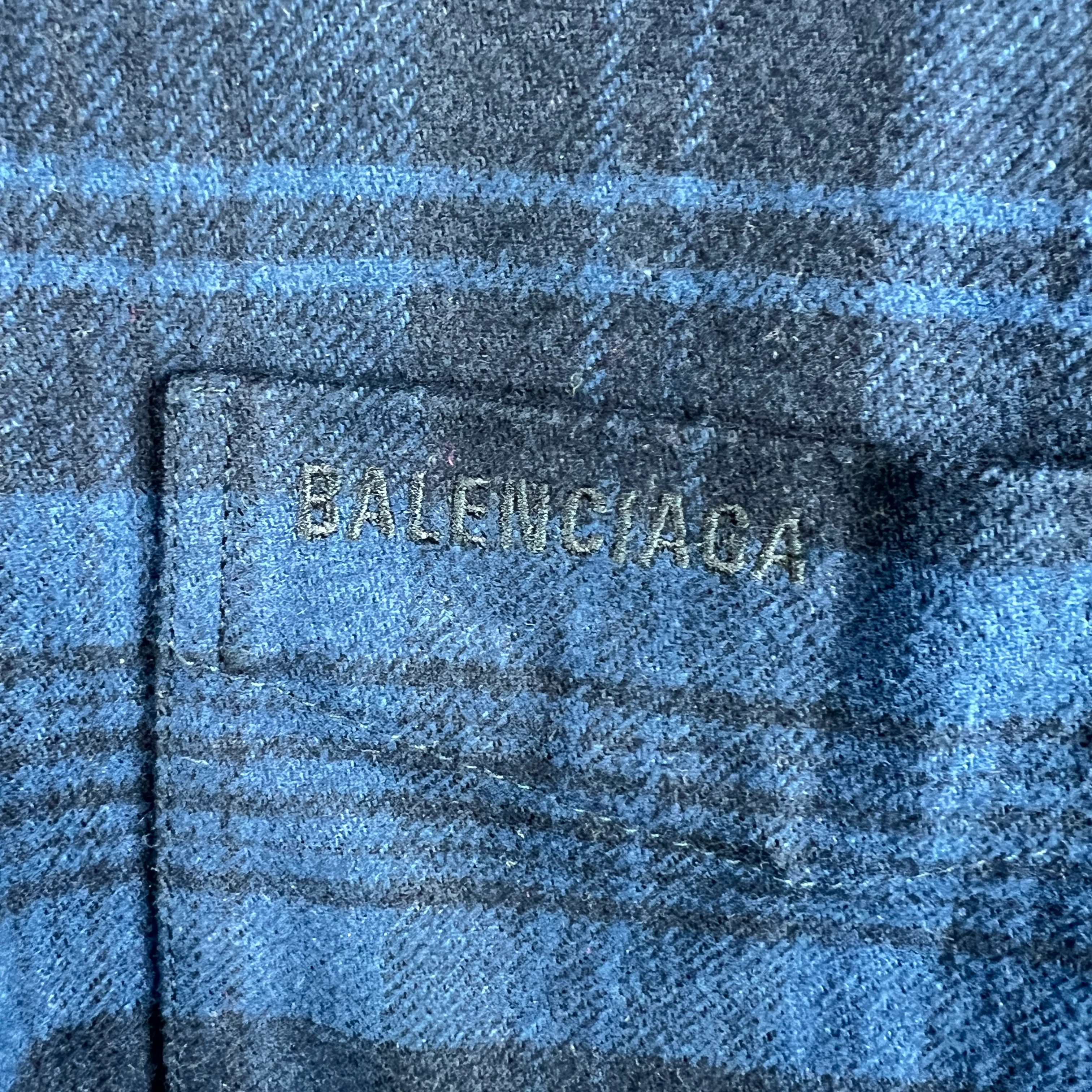 Balenciaga Navy Hooded Plaid Flannel Jacket - Image 6