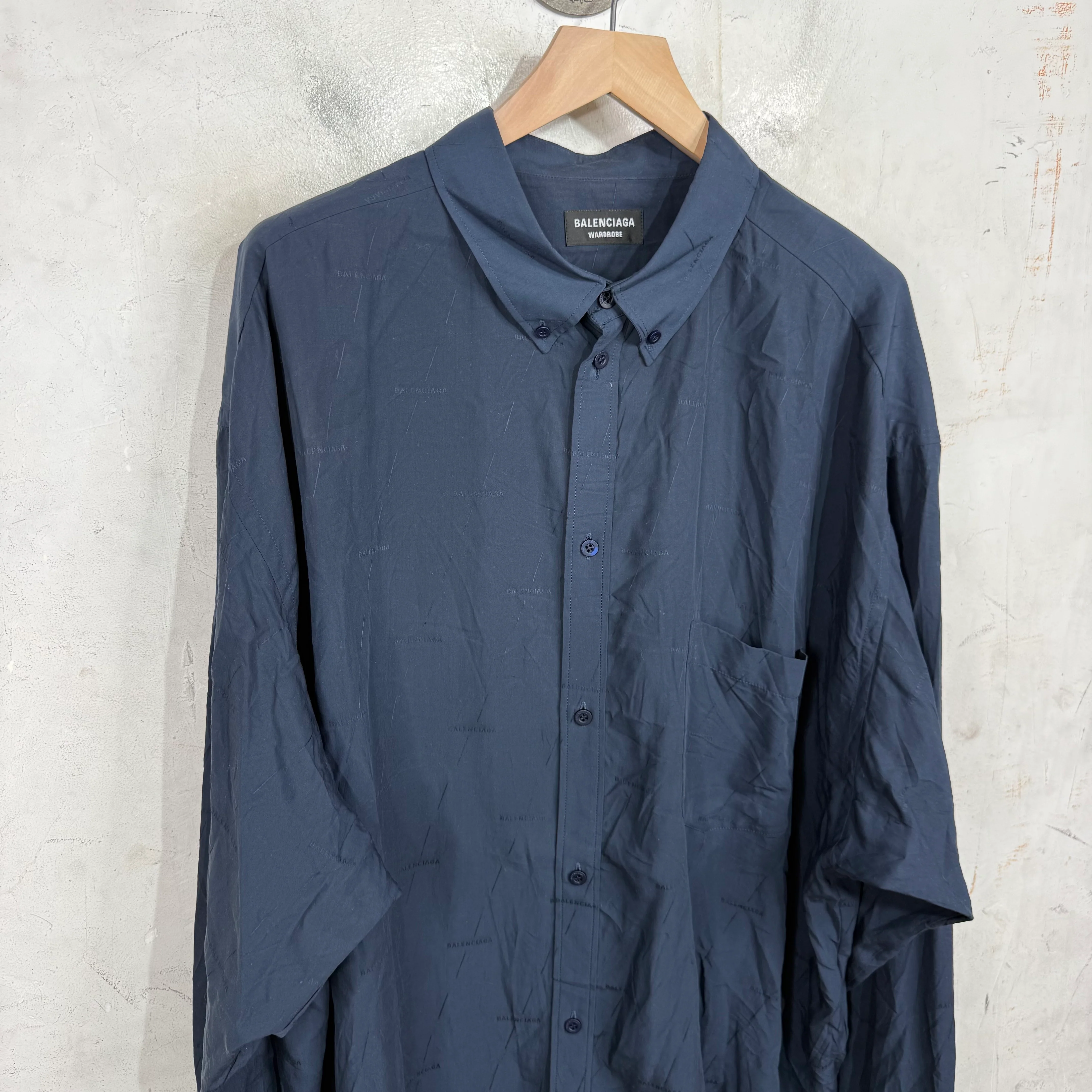 Balenciaga Navy All Over Logo Button-Up Shirt - Image 6