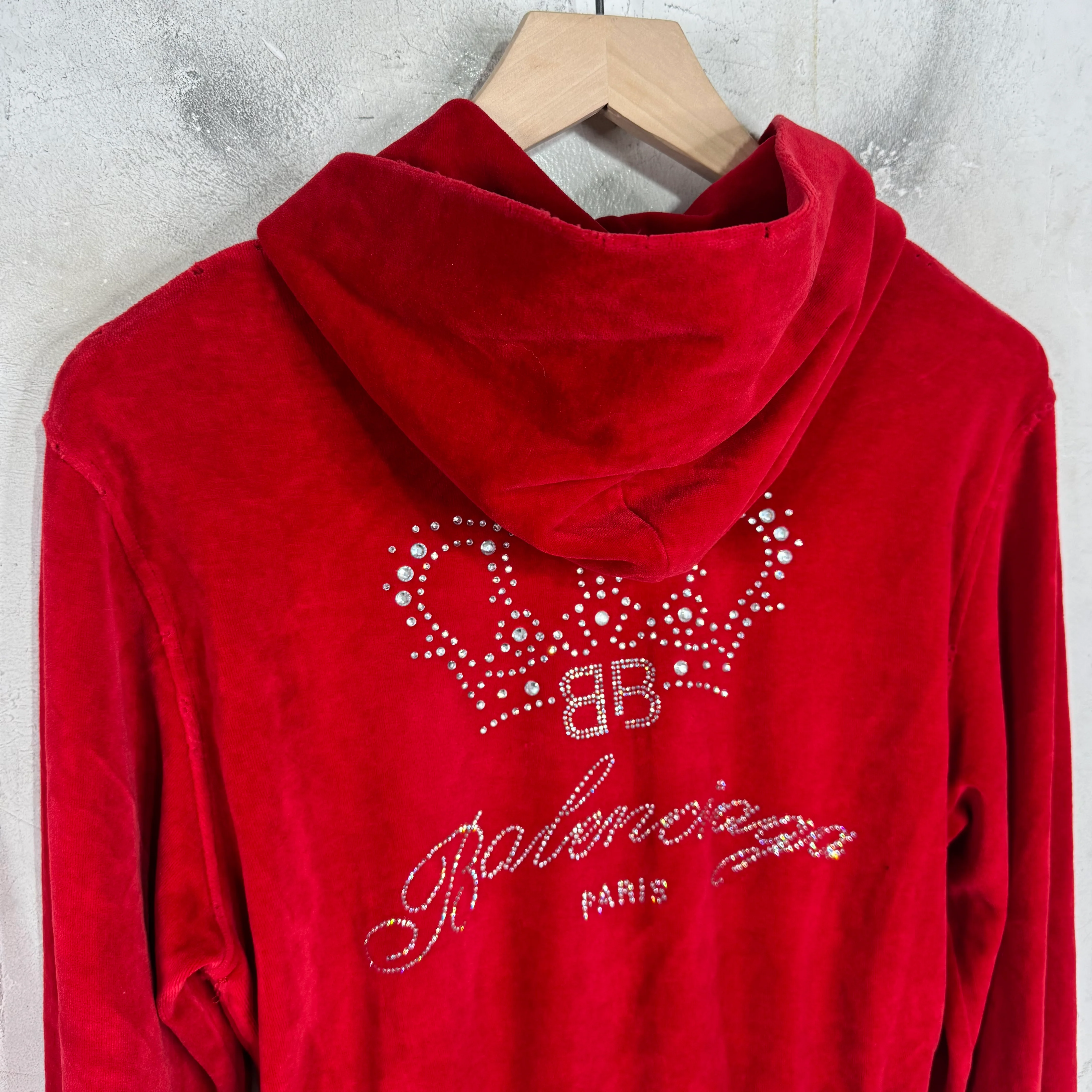 Balenciaga Rhinestoned Distressed Velvet Zip Up Hoodie - Image 6
