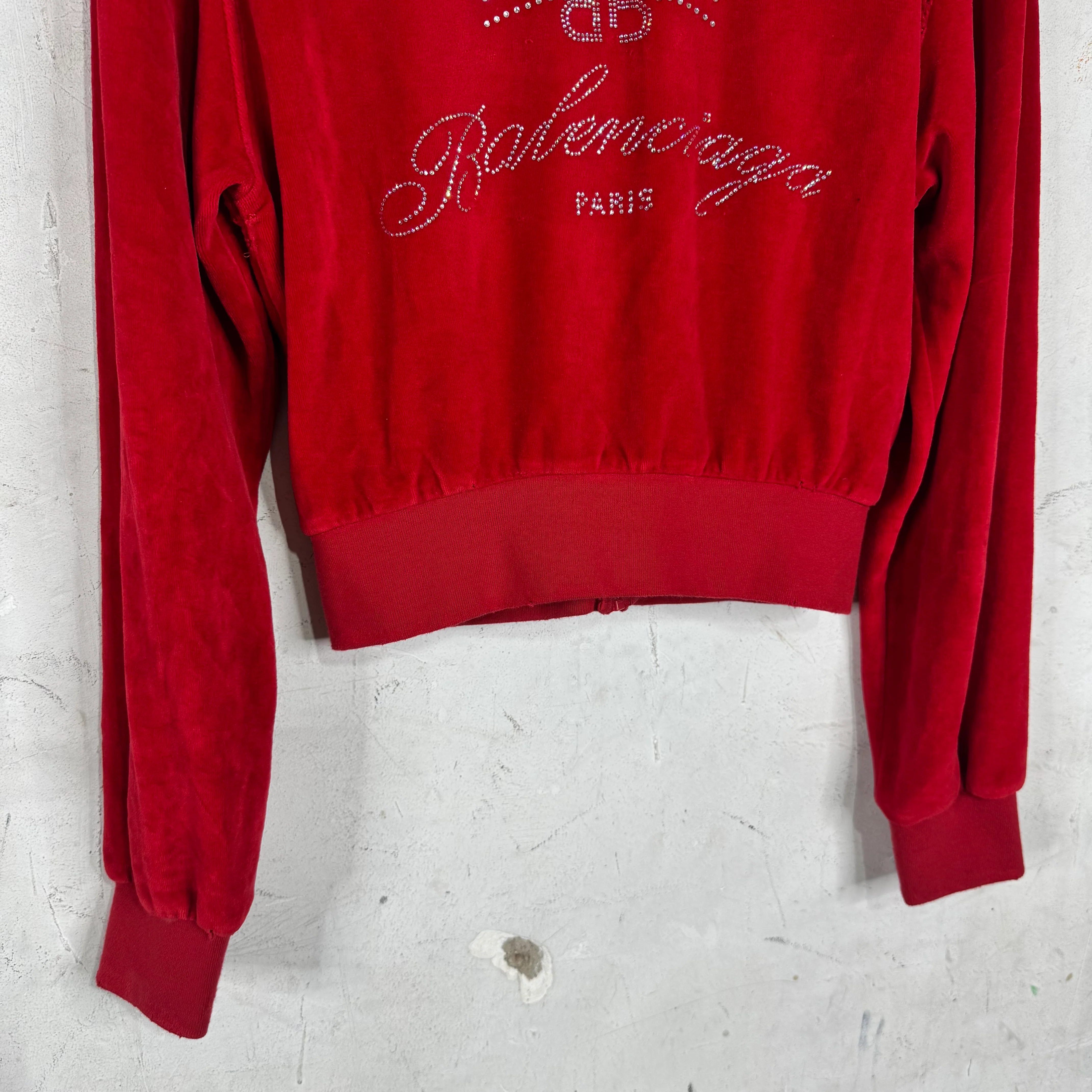 Balenciaga Rhinestoned Distressed Velvet Zip Up Hoodie - Image 7