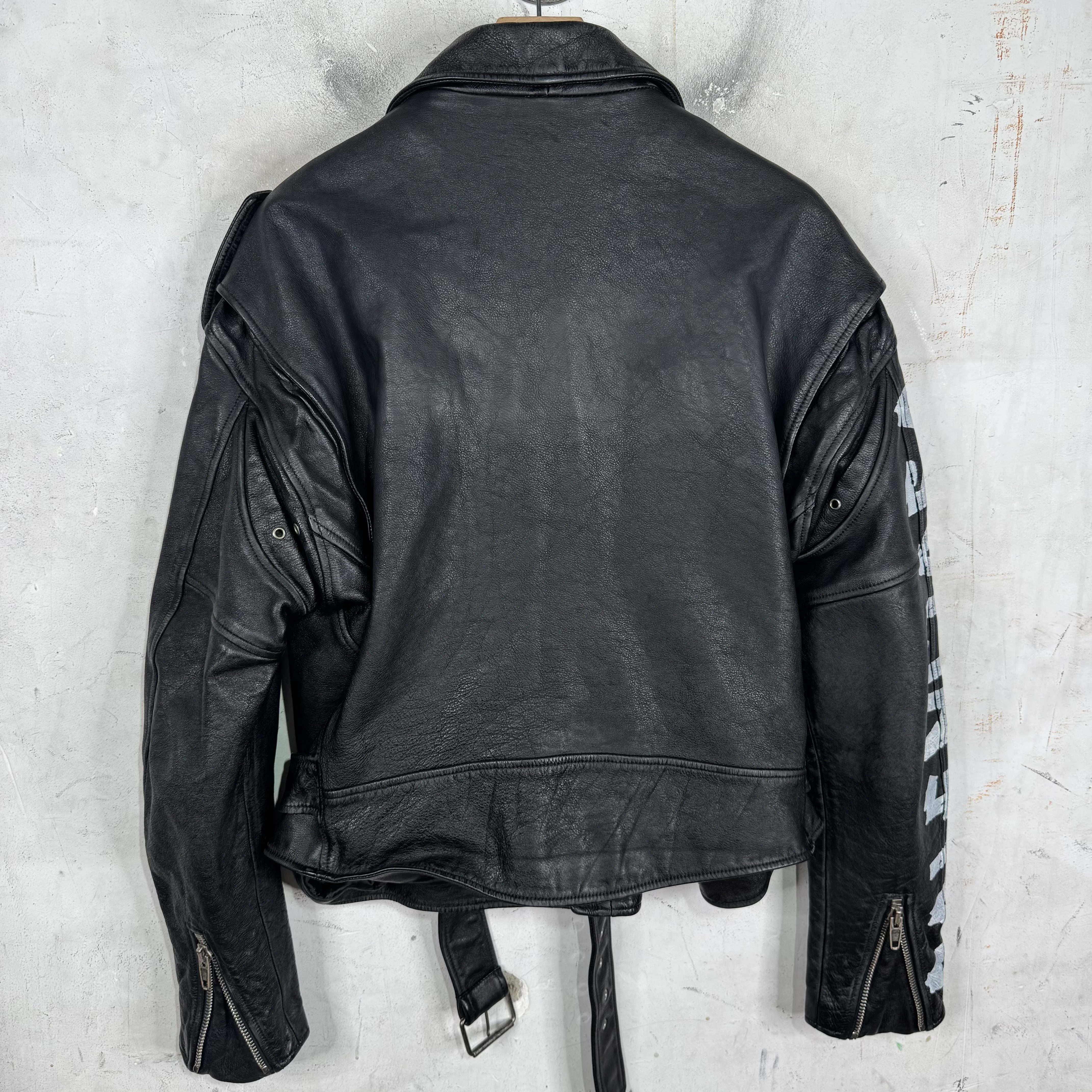 Balenciaga Tape Graphic Leather Biker Jacket - Image 2