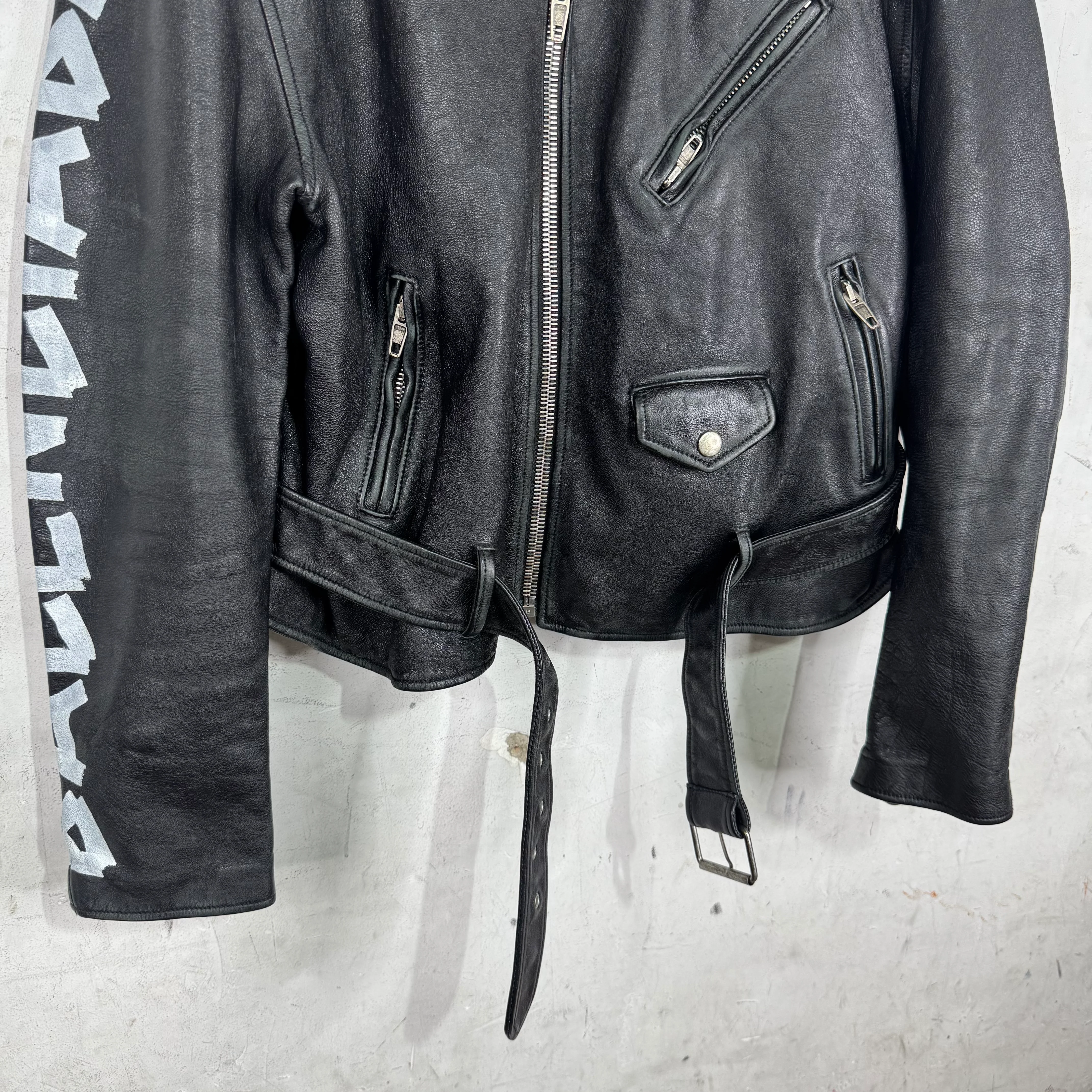 Balenciaga Tape Graphic Leather Biker Jacket - Image 6