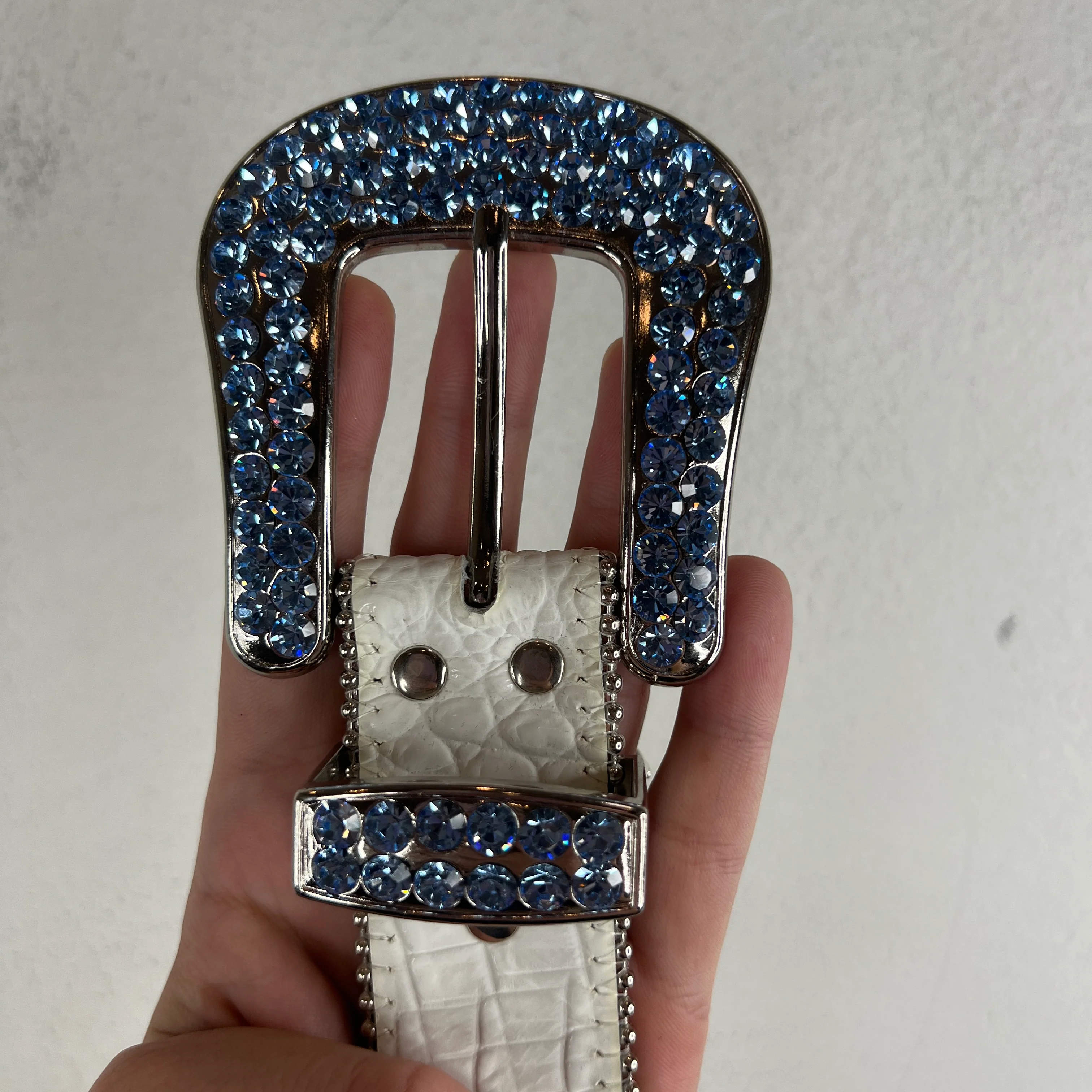 BB Simon White/Blue Croc Leather Belt - Image 3
