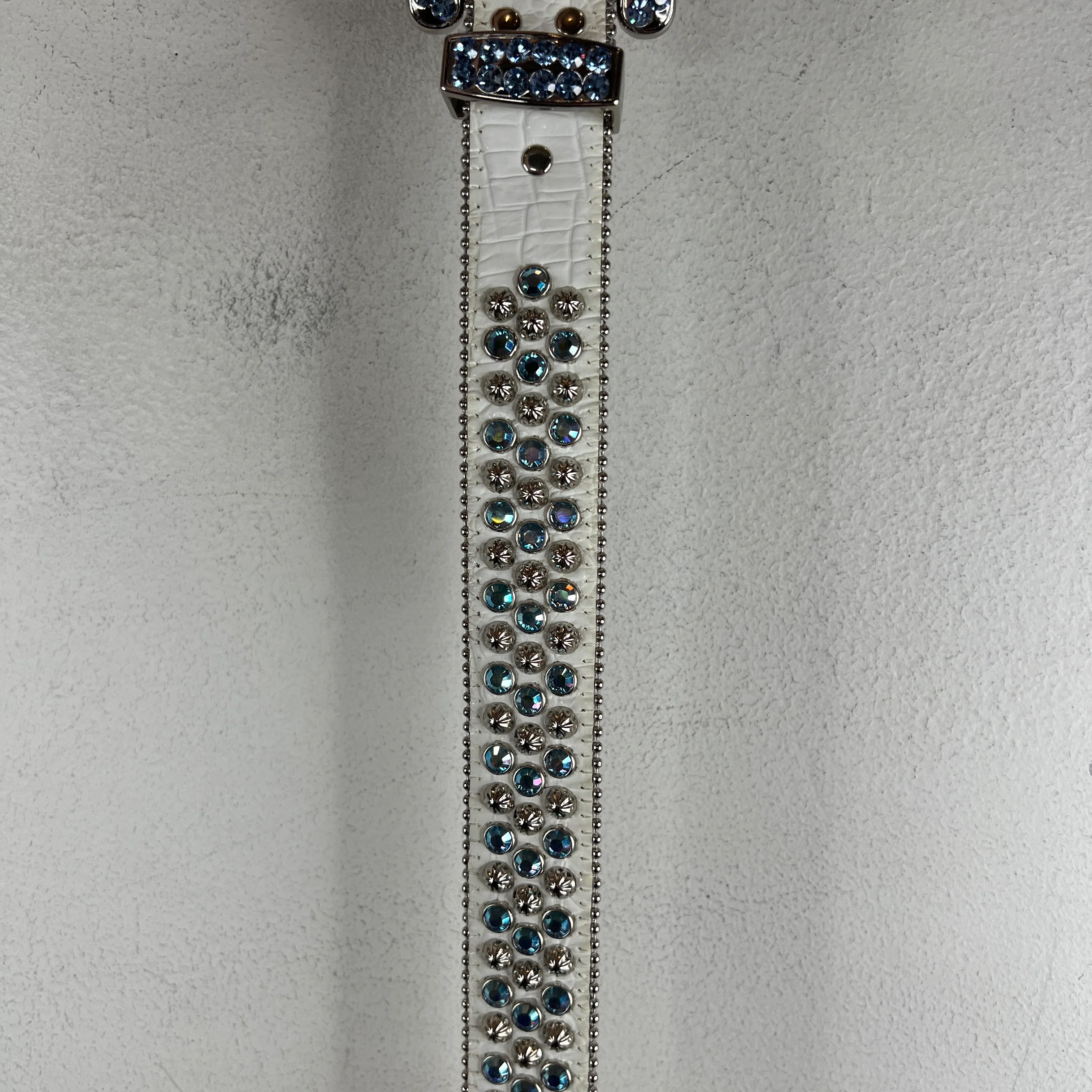 BB Simon White/Blue Croc Leather Belt - Image 4