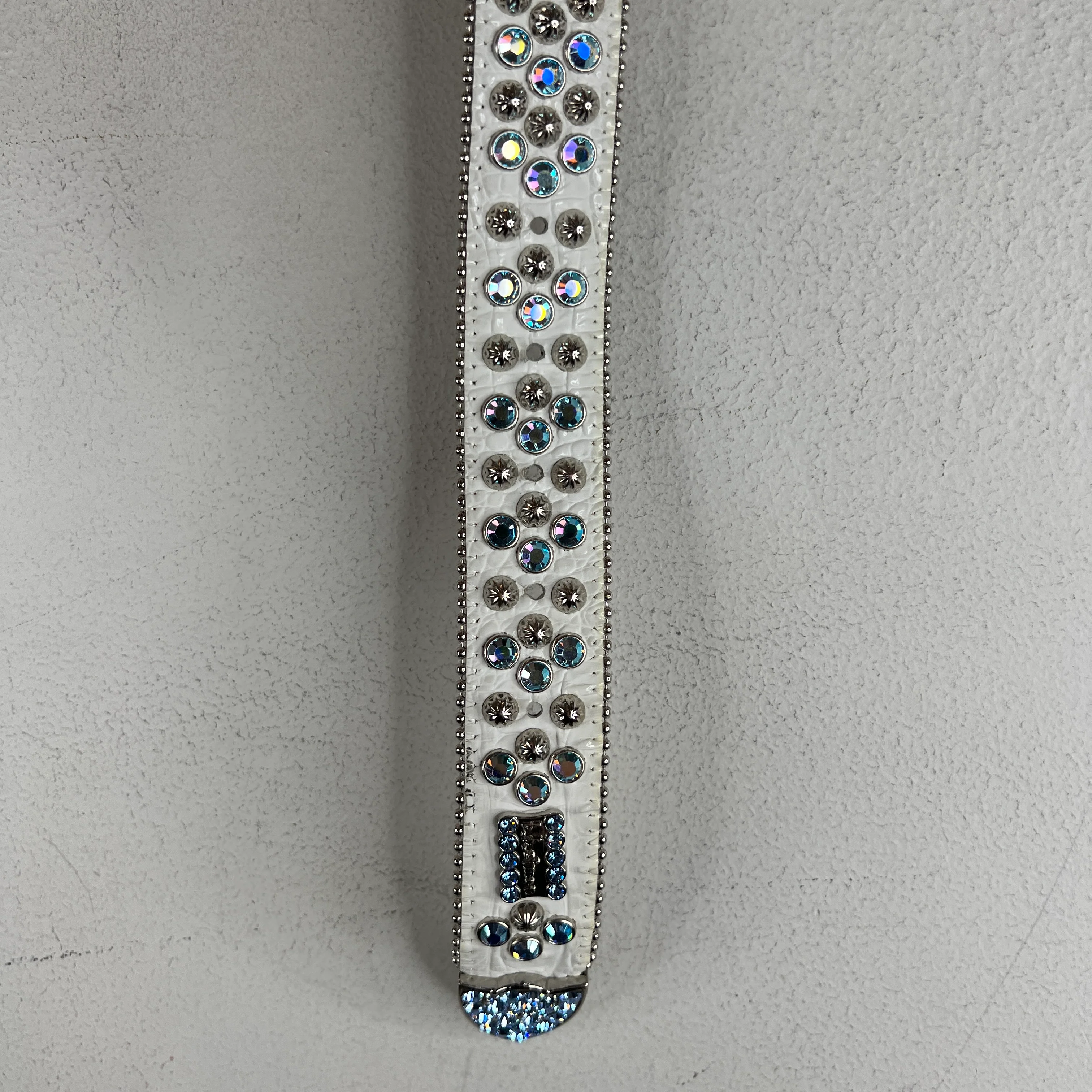 BB Simon White/Blue Croc Leather Belt - Image 6