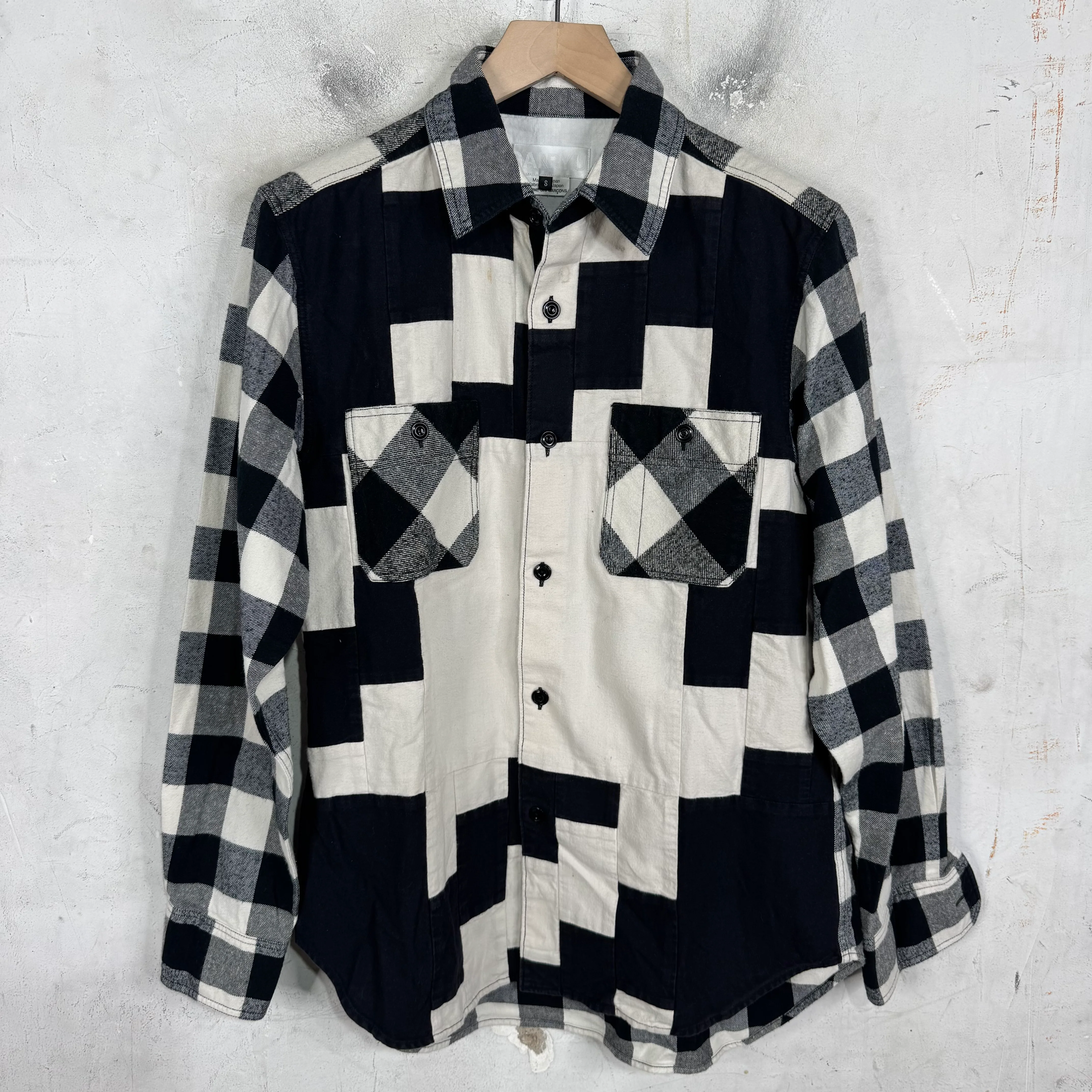 CDG Ganryu White/Black Patchwork Button Up