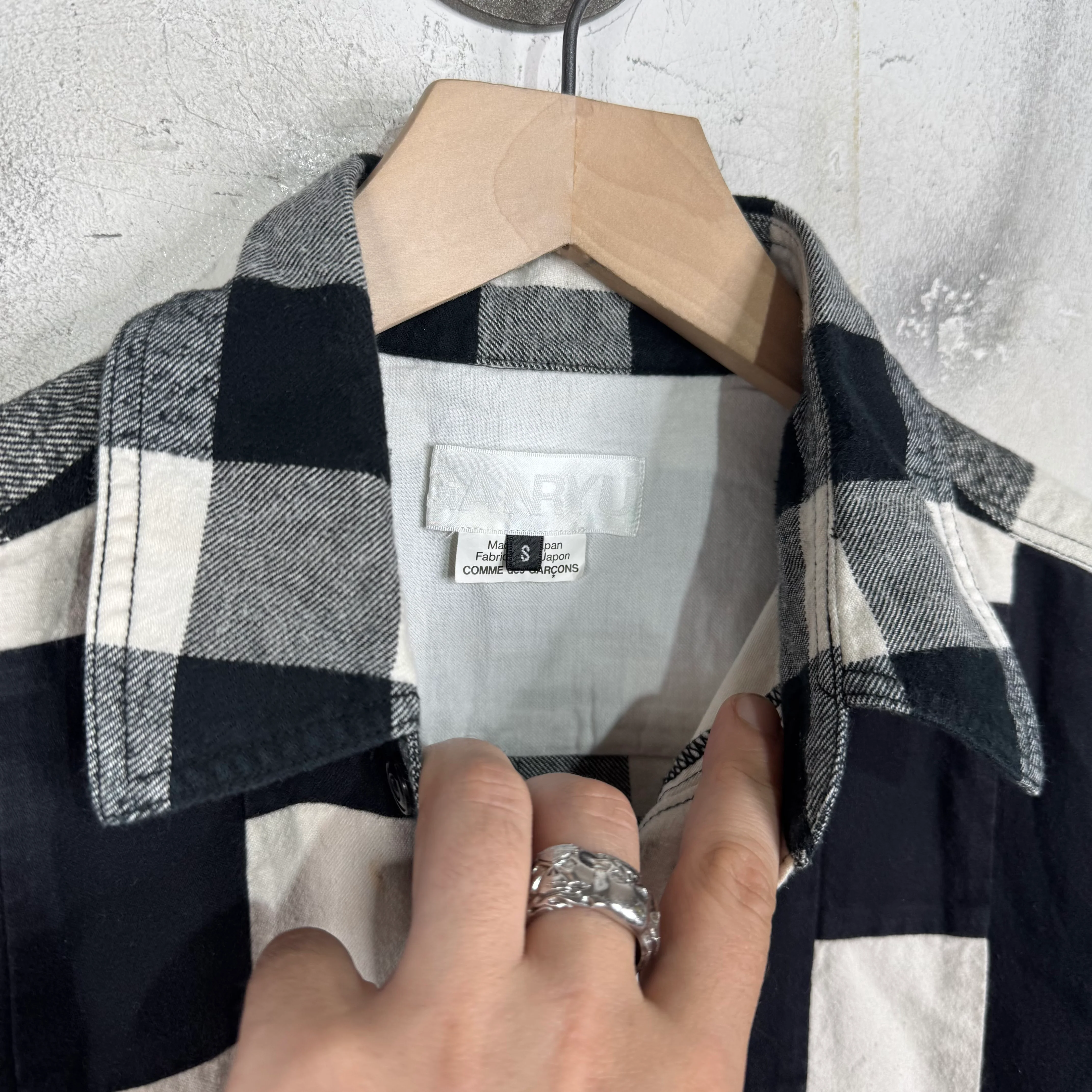 CDG Ganryu White/Black Patchwork Button Up - Image 3