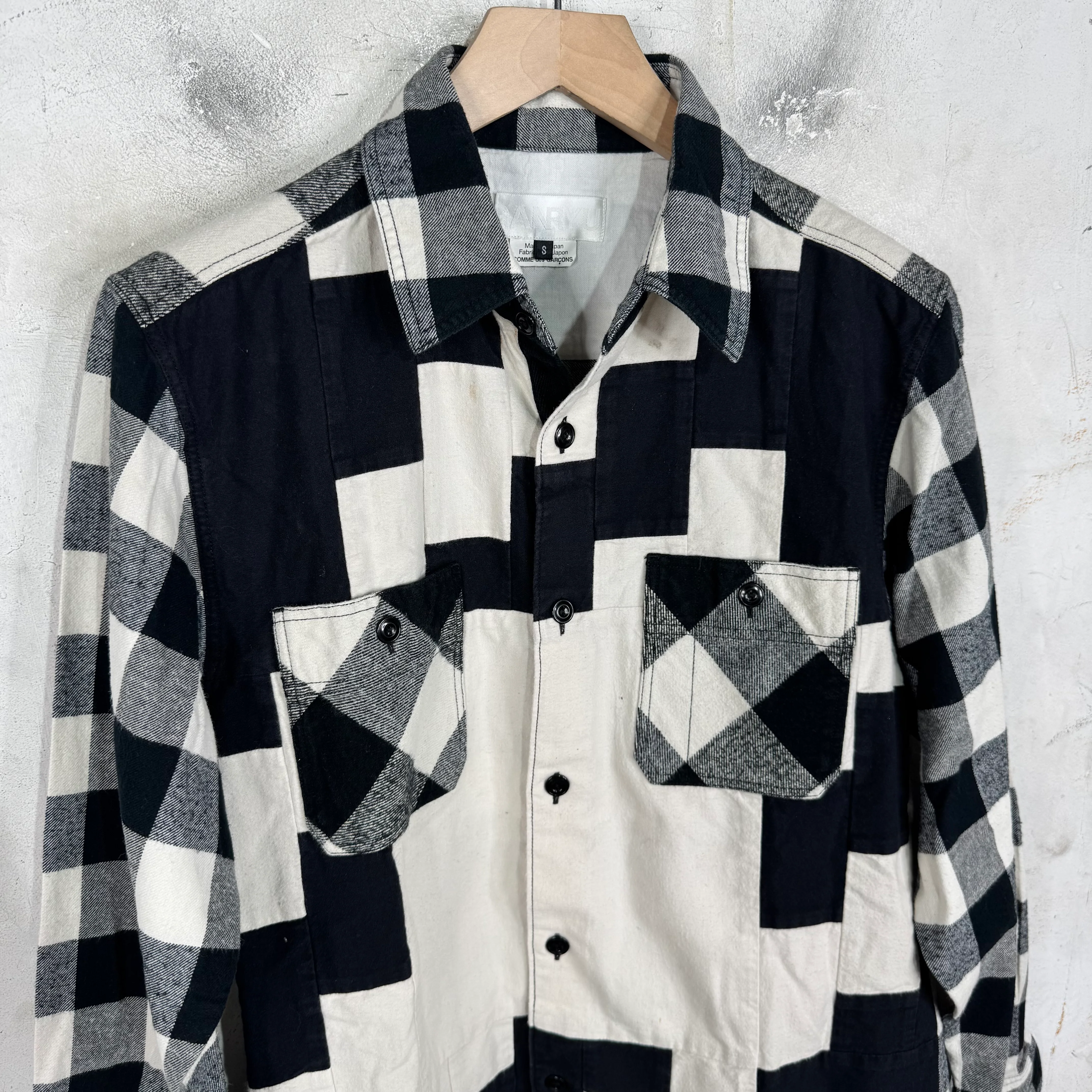 CDG Ganryu White/Black Patchwork Button Up - Image 5