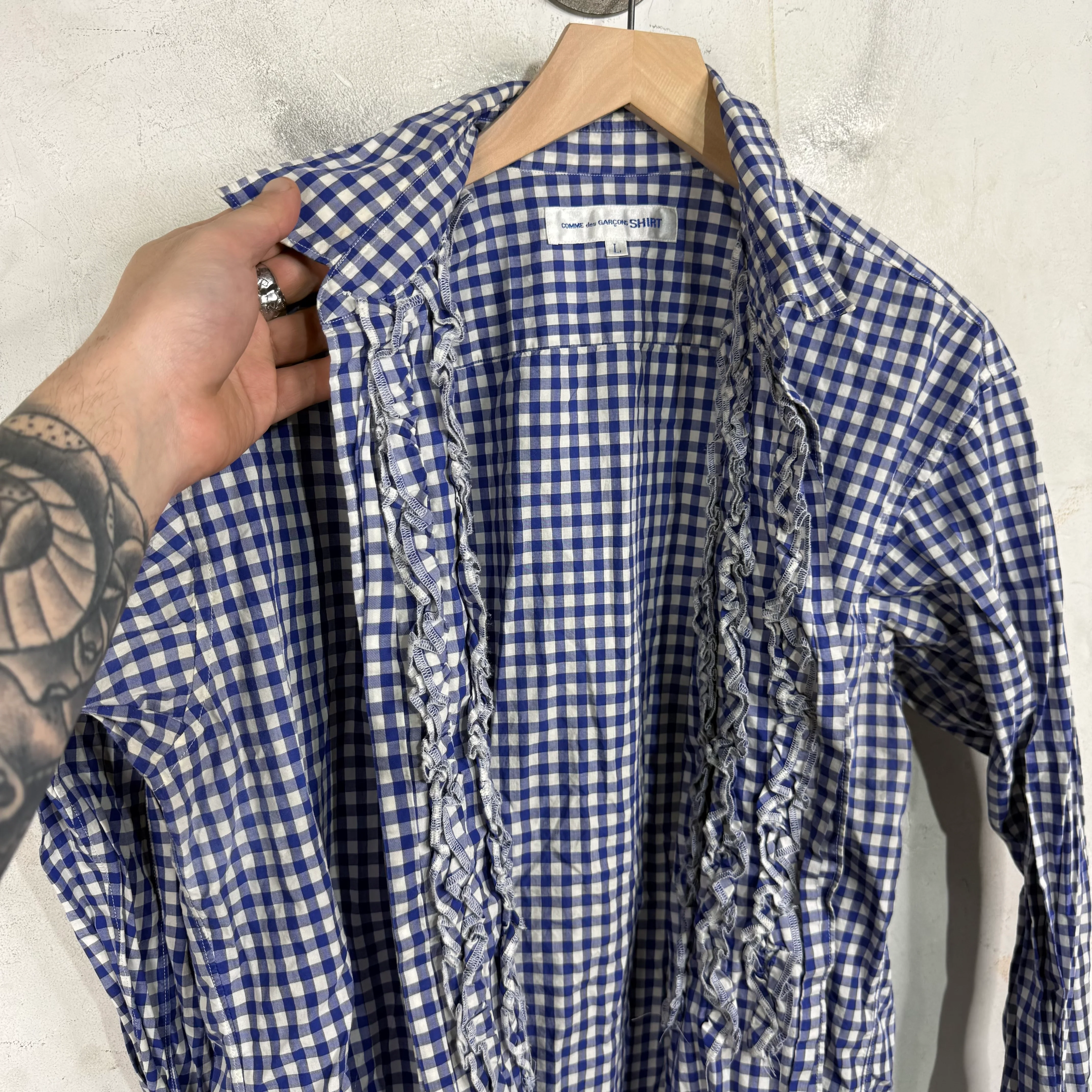 CDG Plaid Pleated Button-Up Shirt - Image 5
