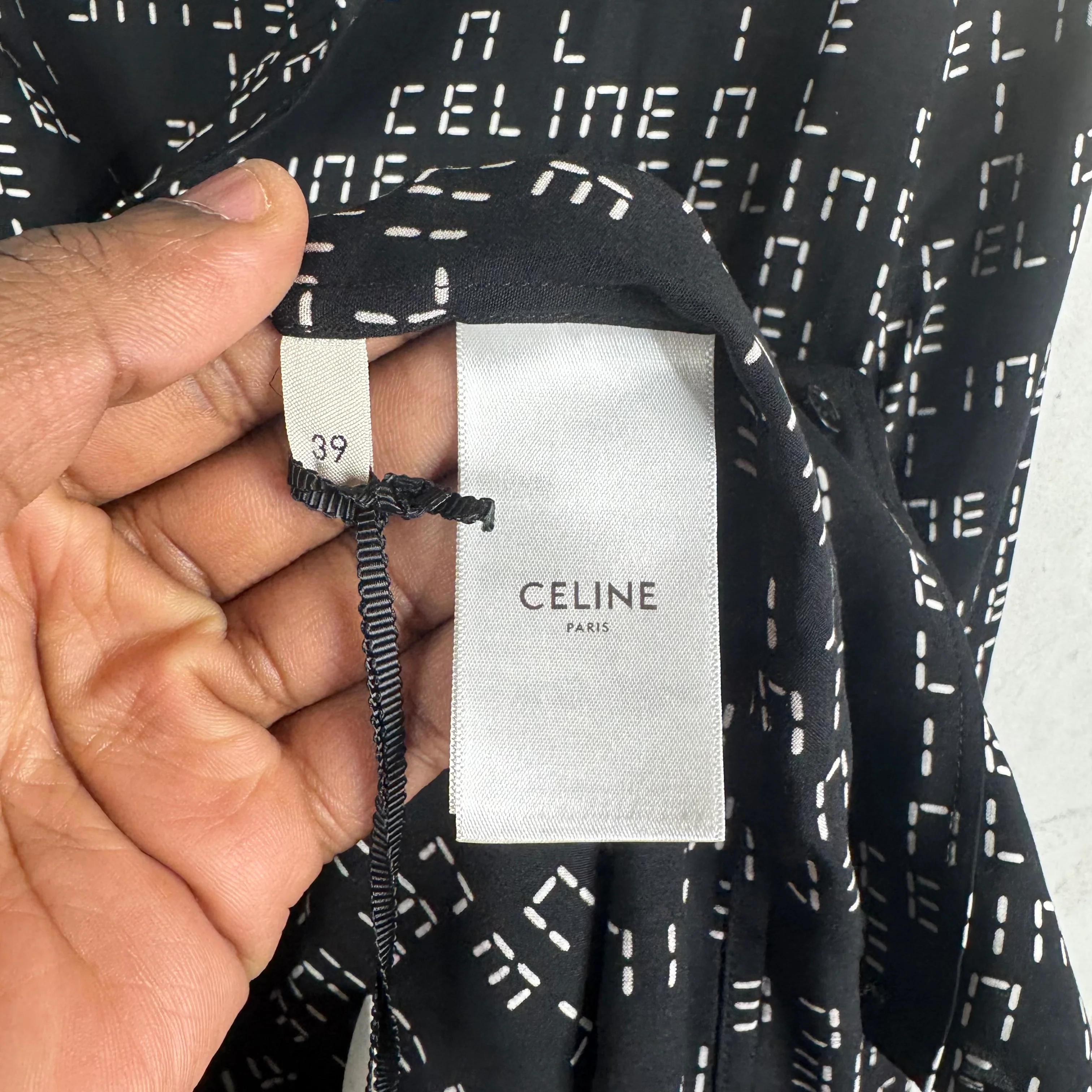 Celine Black Analog Text L/S Button Up Shirt - Image 4