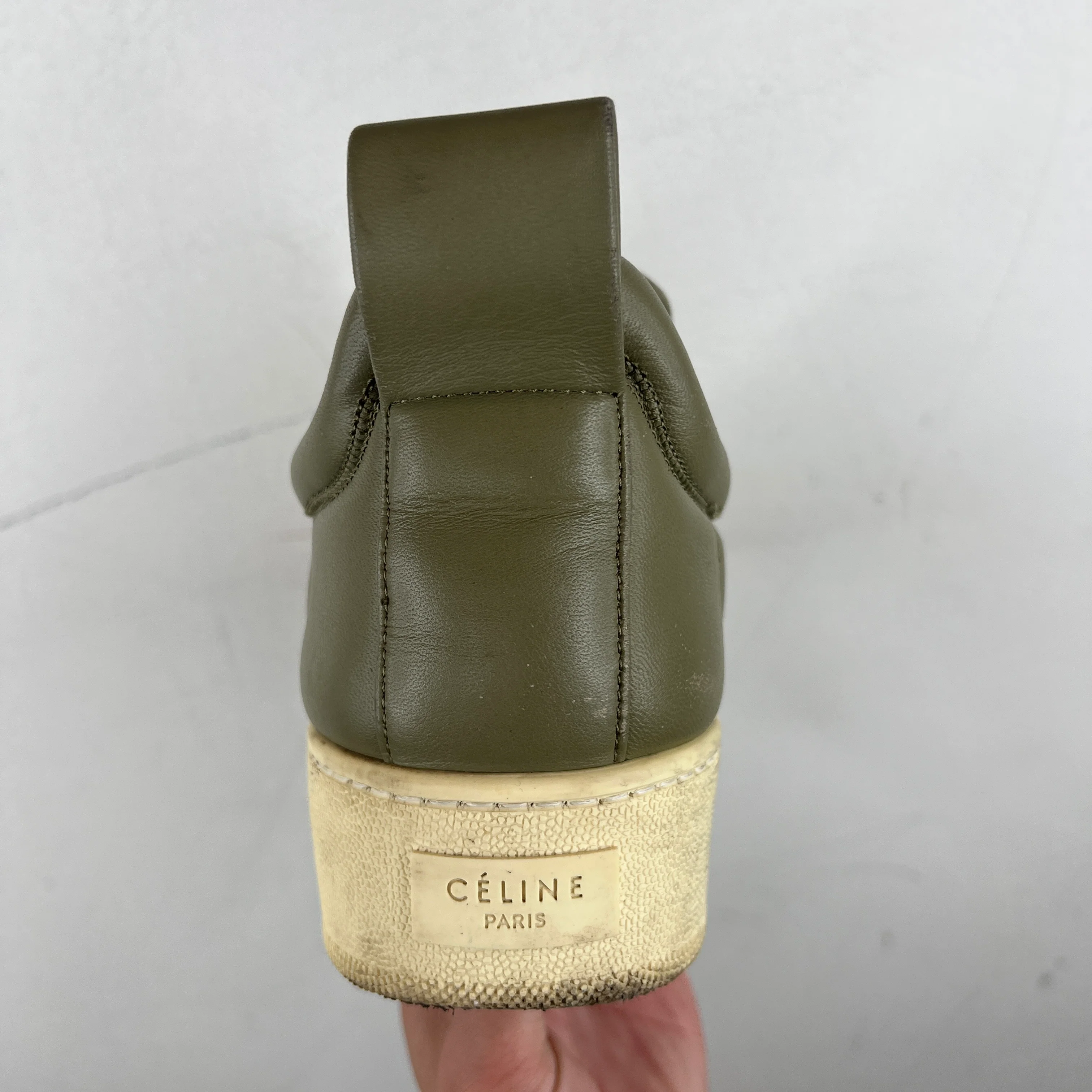 Celine Olive Leather Slip On Sneakers - Image 8