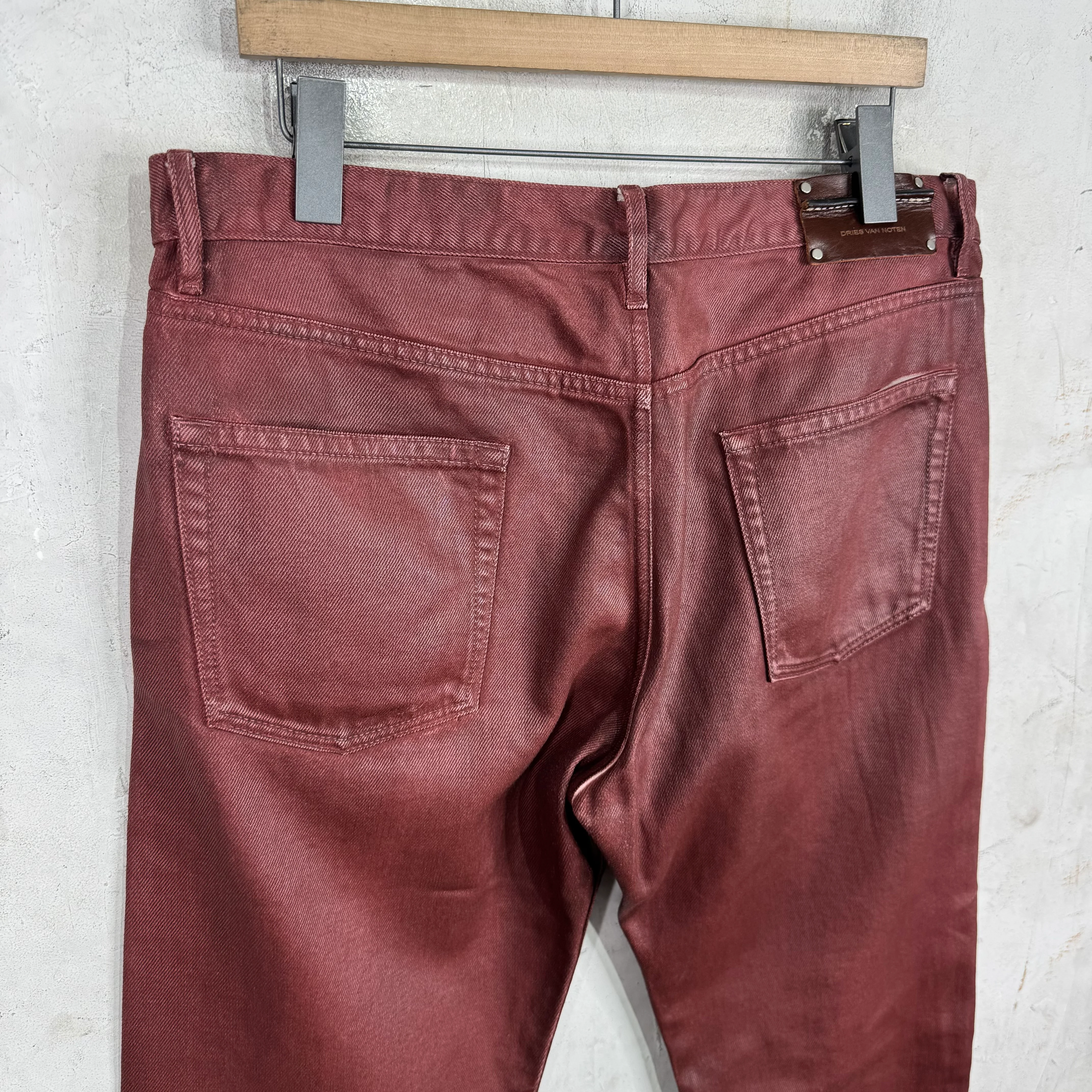 Dries Van Noten Waxed Burgundy Jeans - Image 8