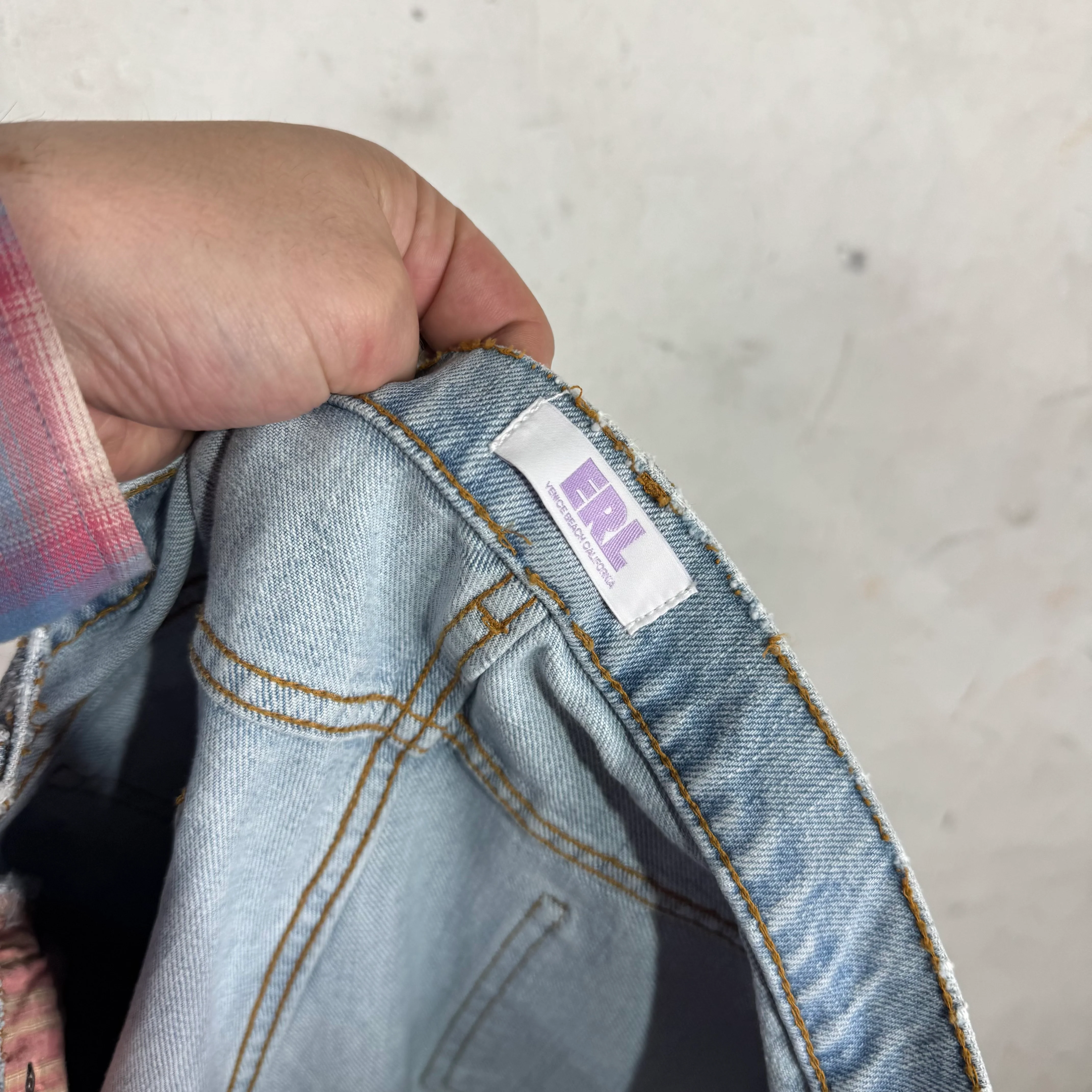 ERL Lightwash Distressed Bootcut Jeans - Image 3