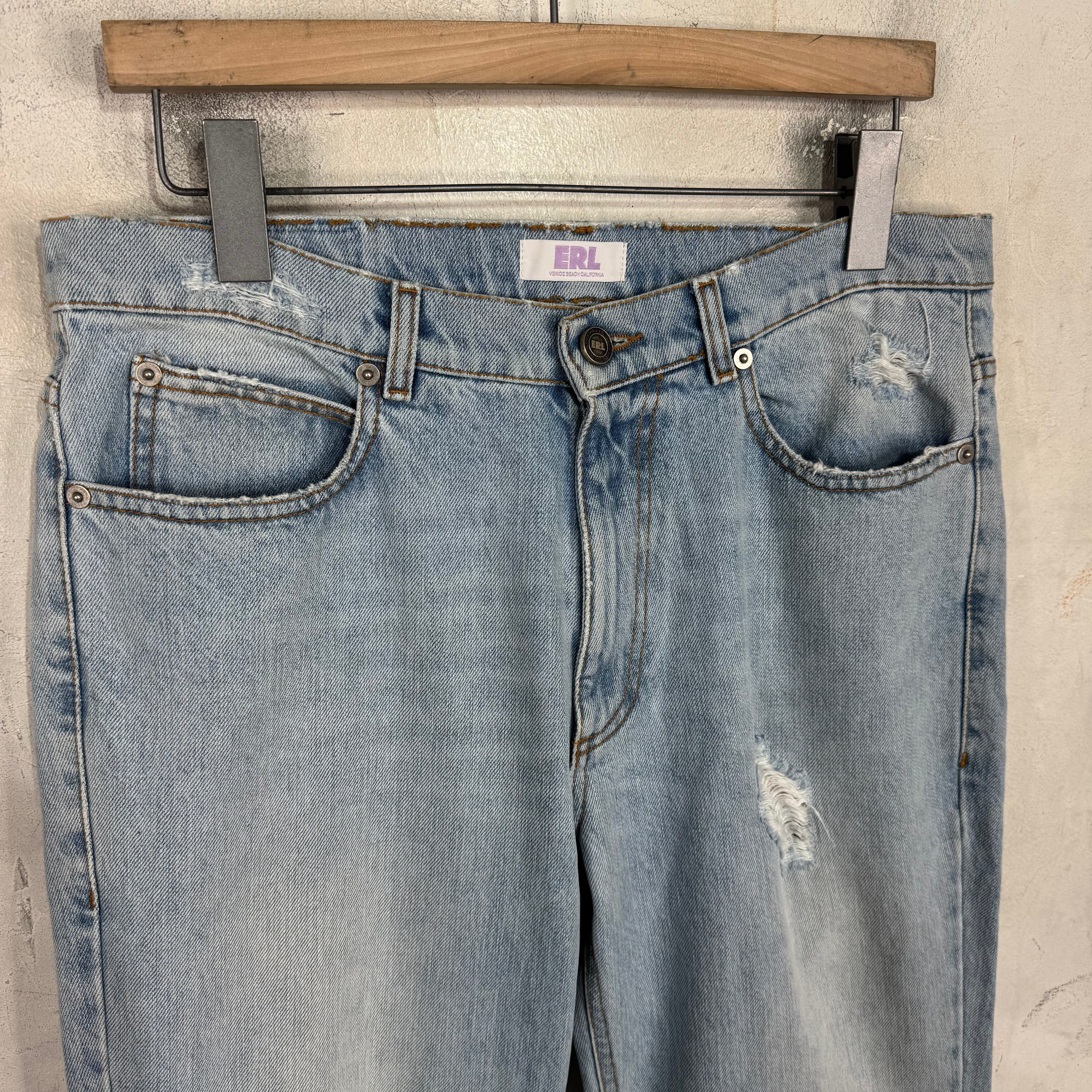 ERL Lightwash Distressed Bootcut Jeans - Image 5