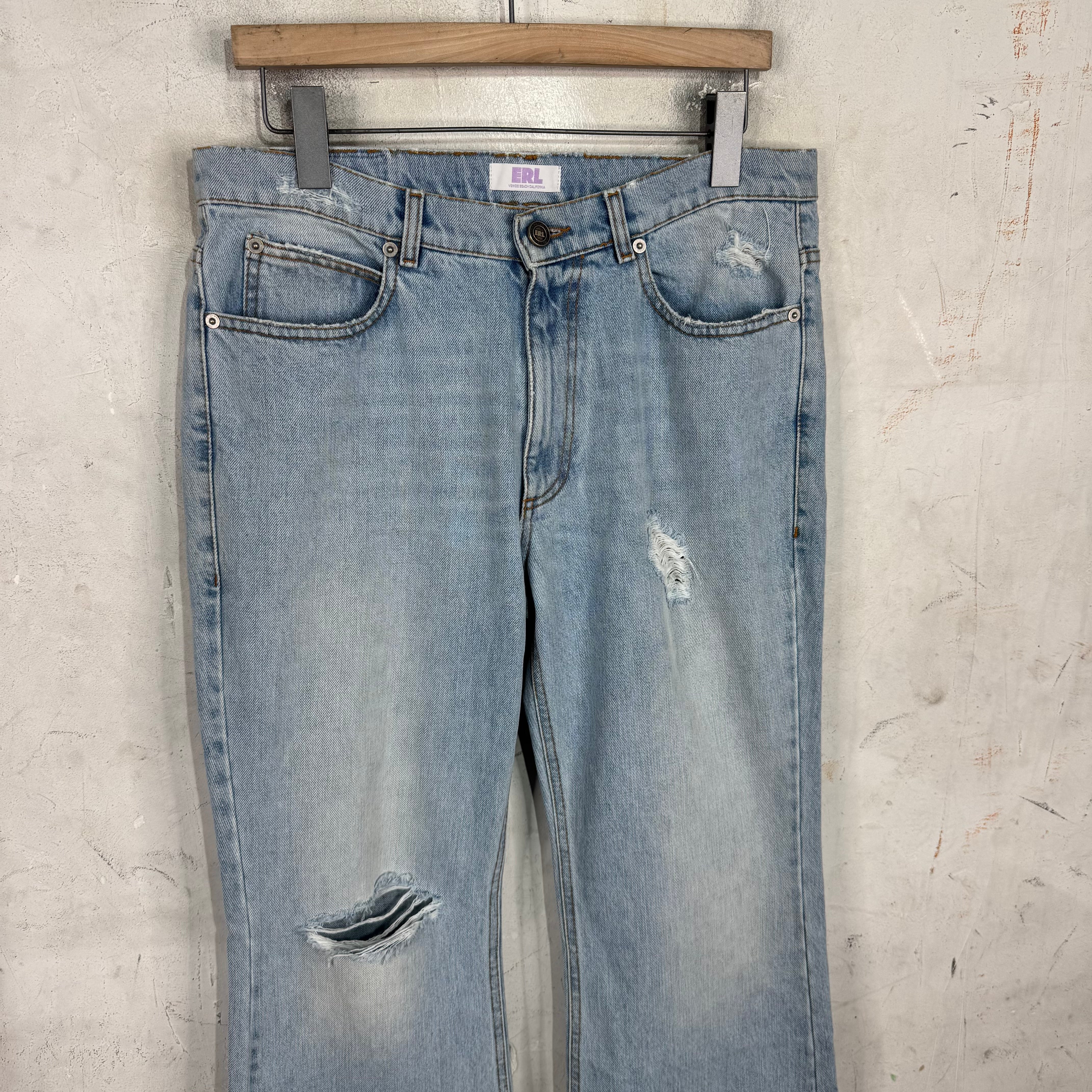 ERL Lightwash Distressed Bootcut Jeans - Image 6