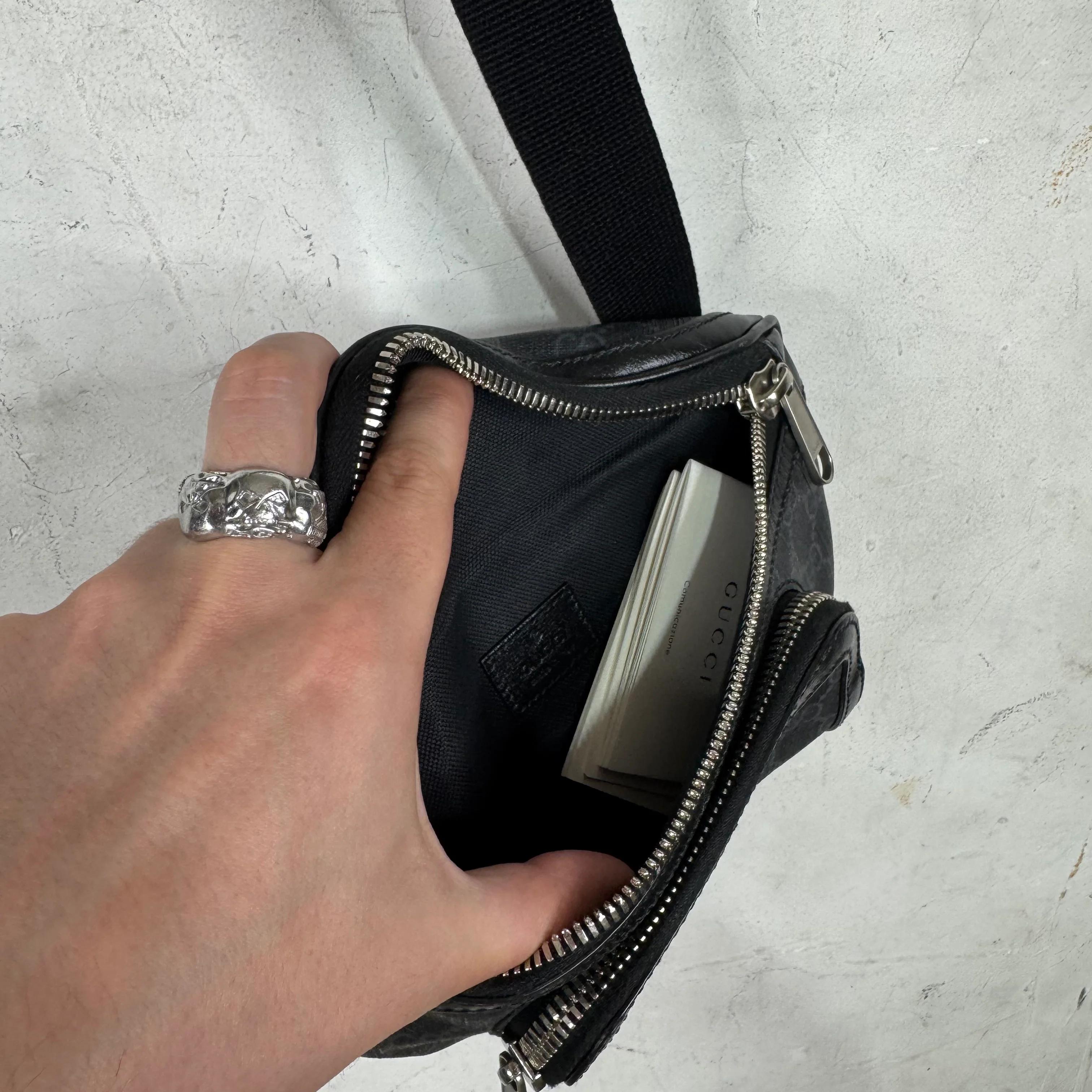 Gucci Coated Black Monogram Waist Bag - Image 9
