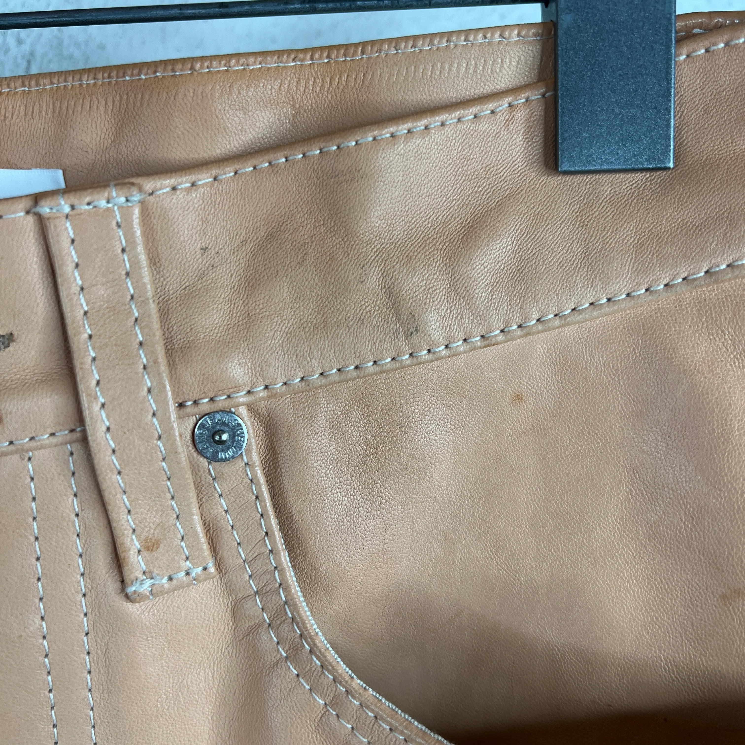 Helmut Lang Peach Leather Slim Pants - Image 10