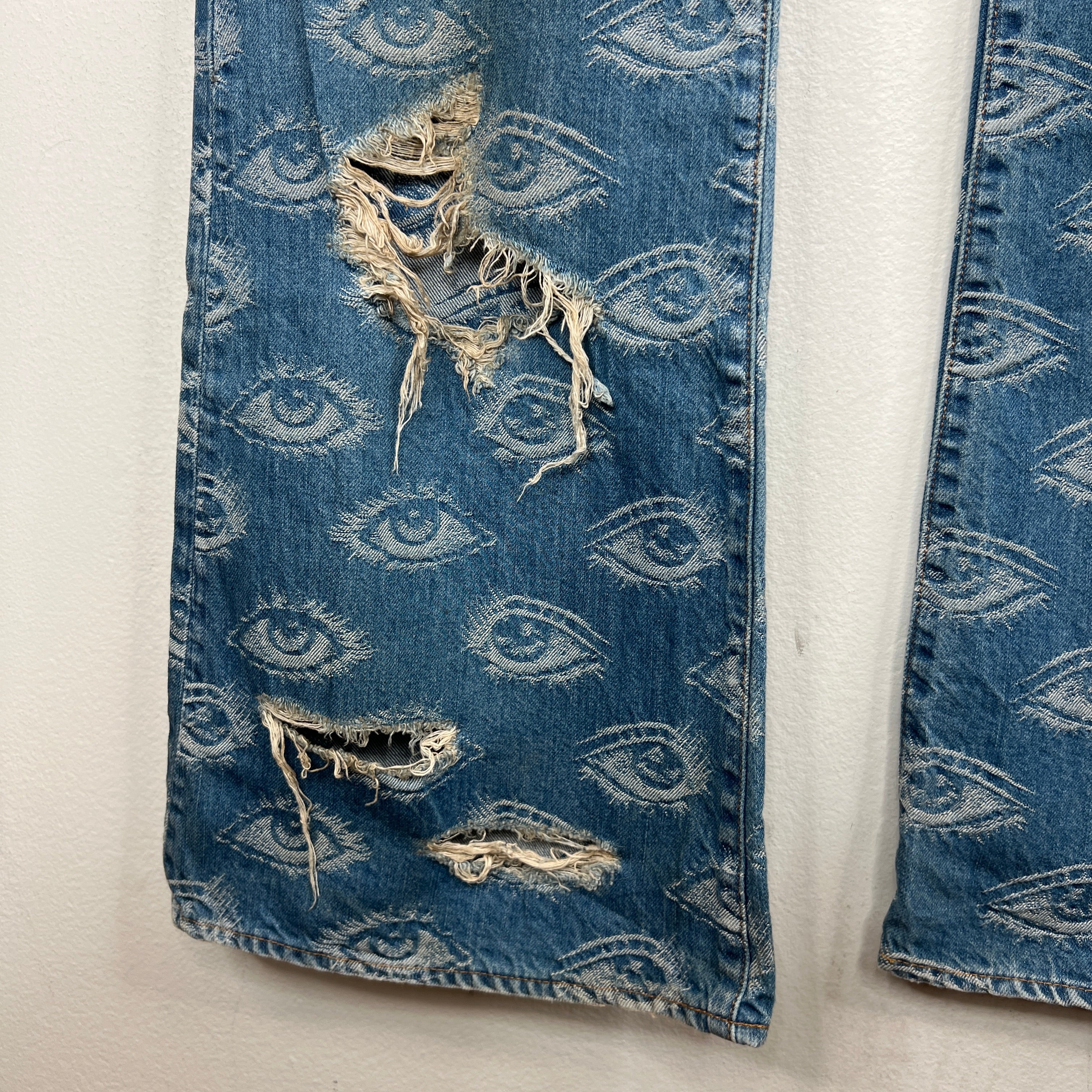 Kapital Blue Distressed Speak Easy Flared Denim Jeans - Image 10