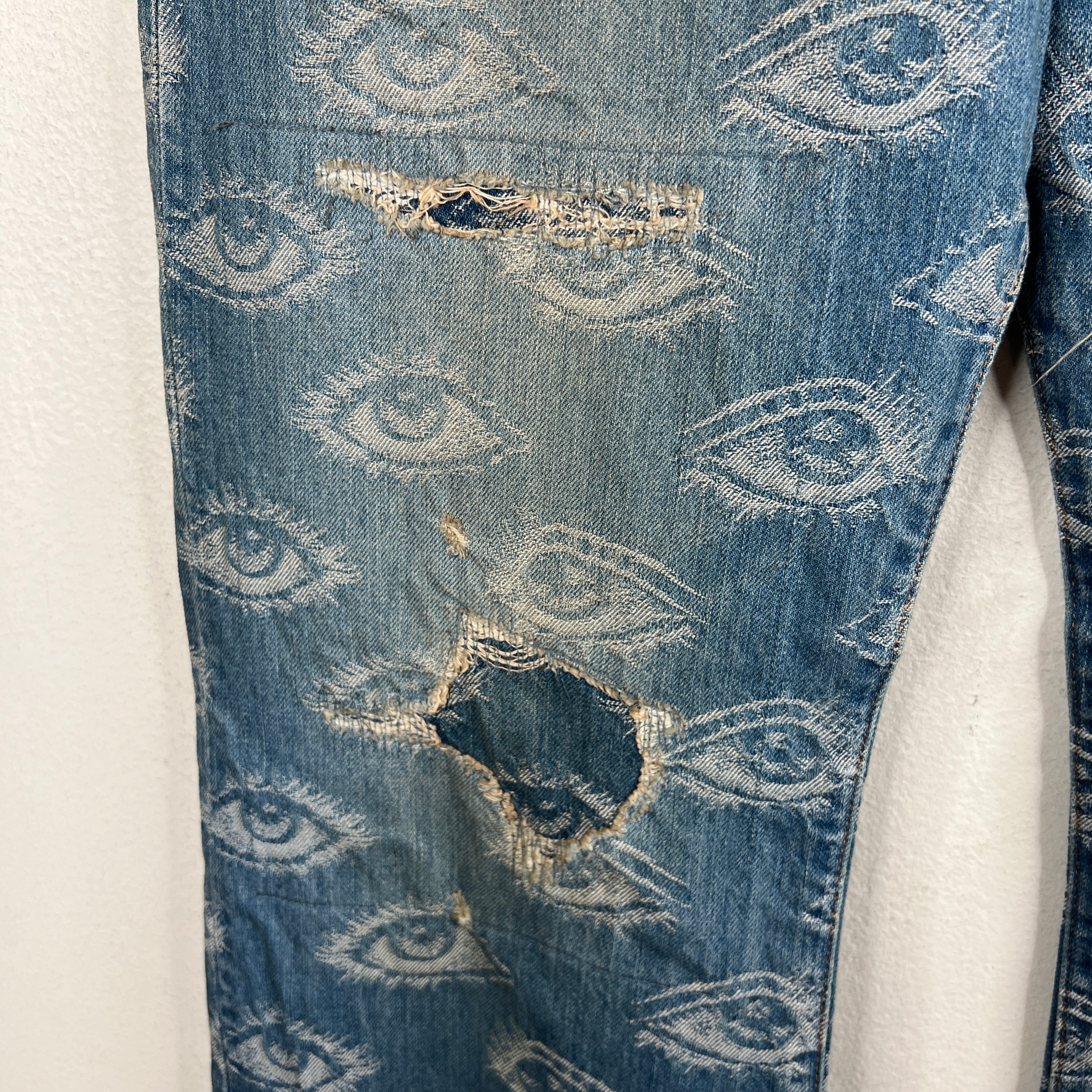 Kapital Blue Distressed Speak Easy Flared Denim Jeans - Image 7