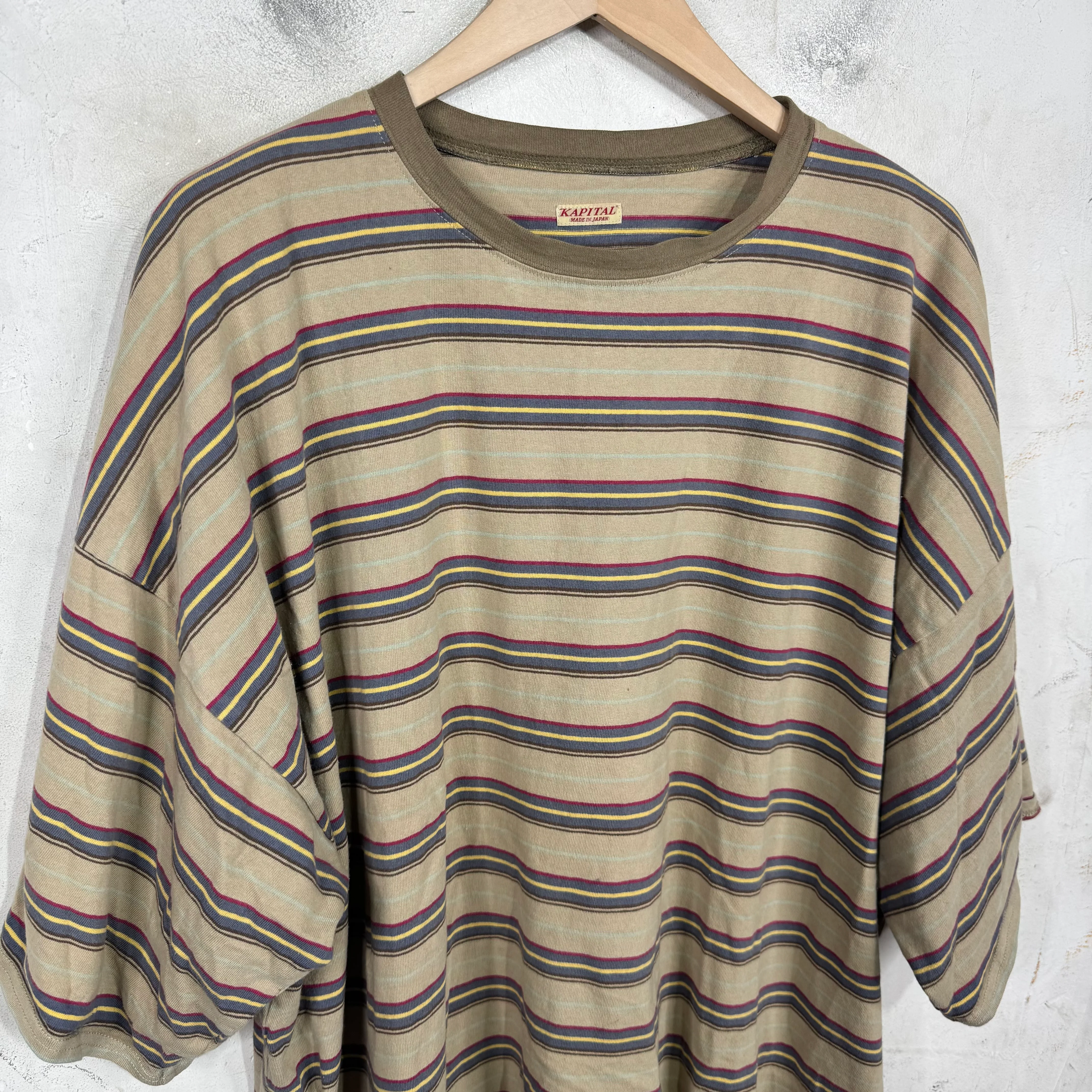 Kapital Tan Boxy Striped T-Shirt - Image 5
