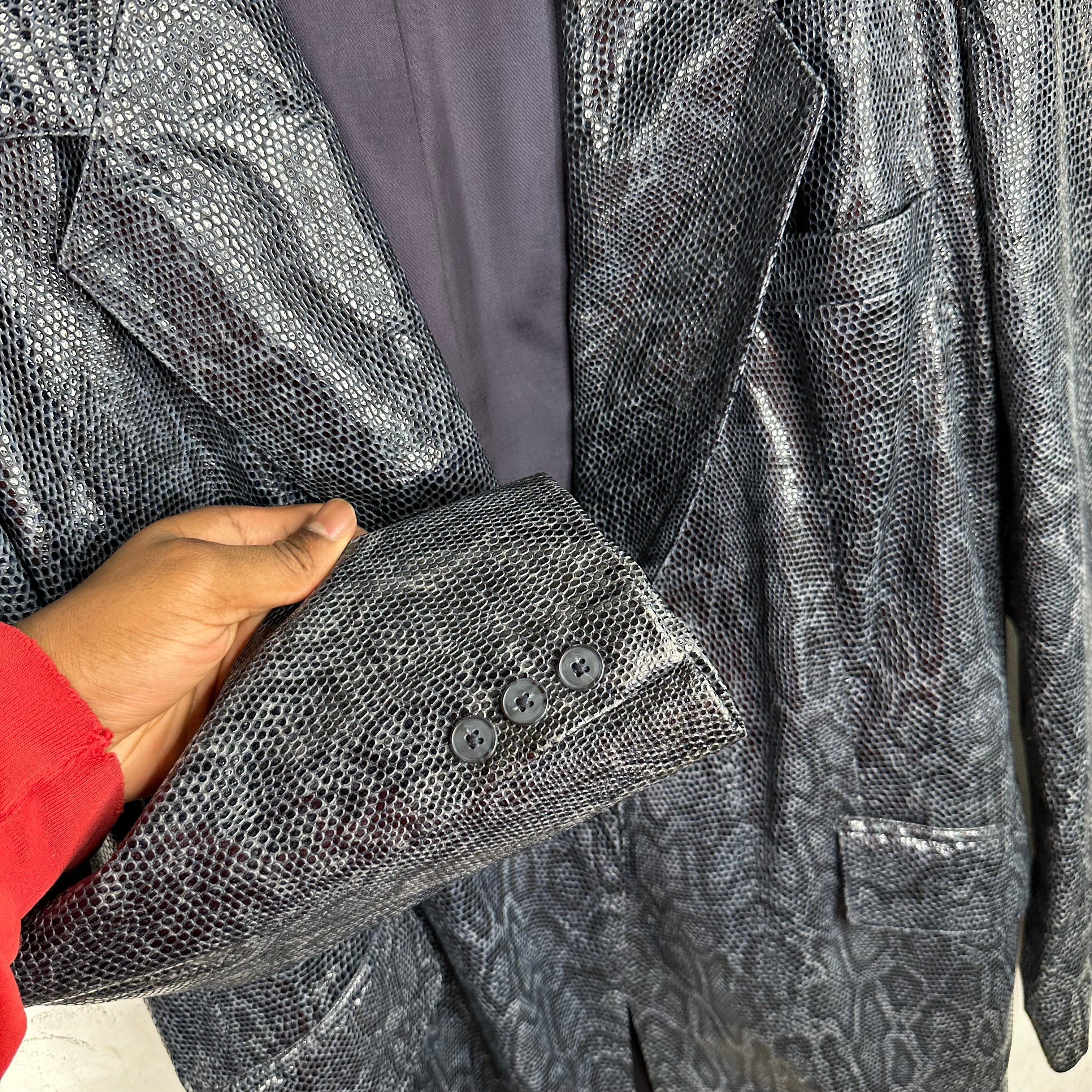 Linda Allard Pebbled Leather Patent Blazer - Image 4