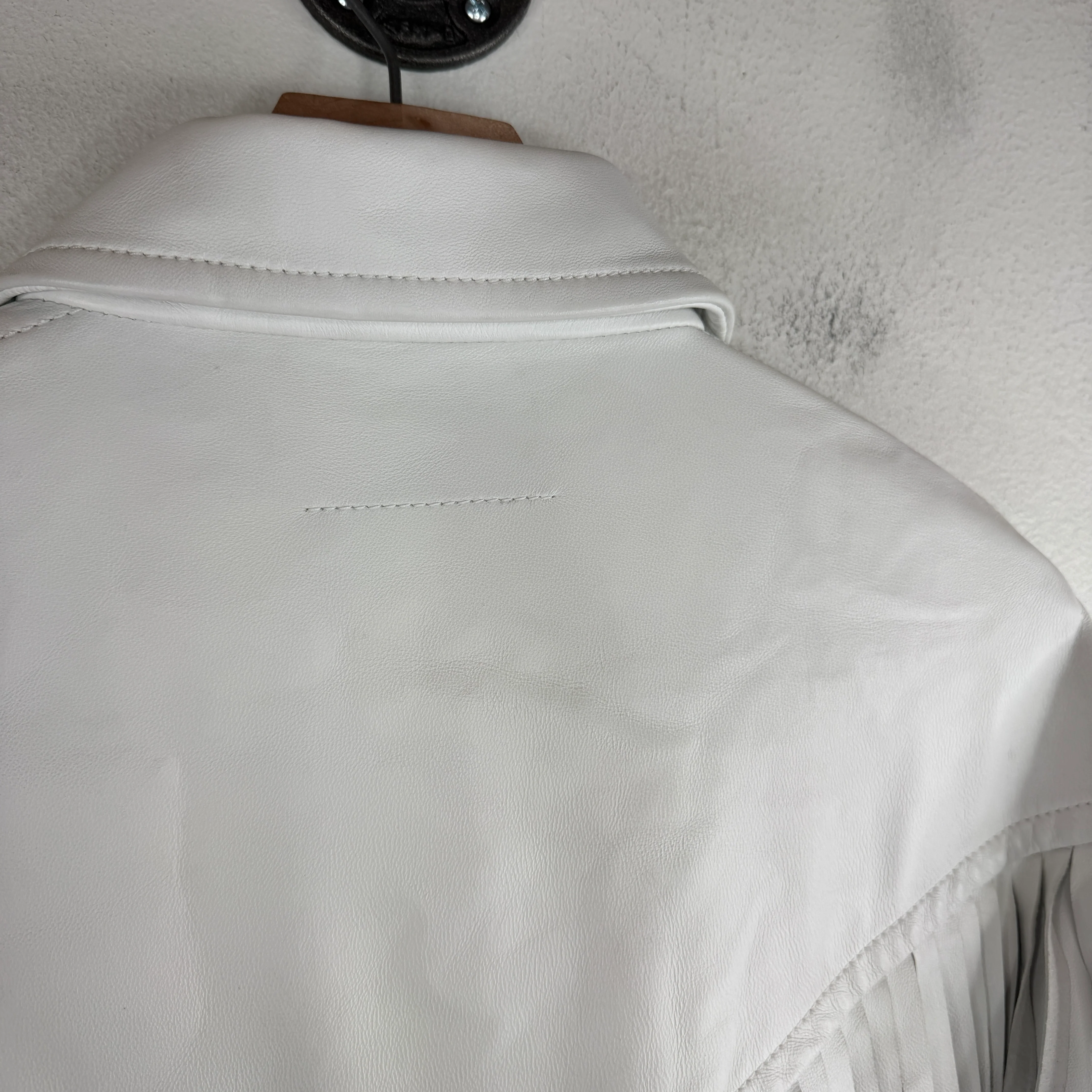 Margiela MM6 White Leather Fringed Button Up Jacket - Image 9