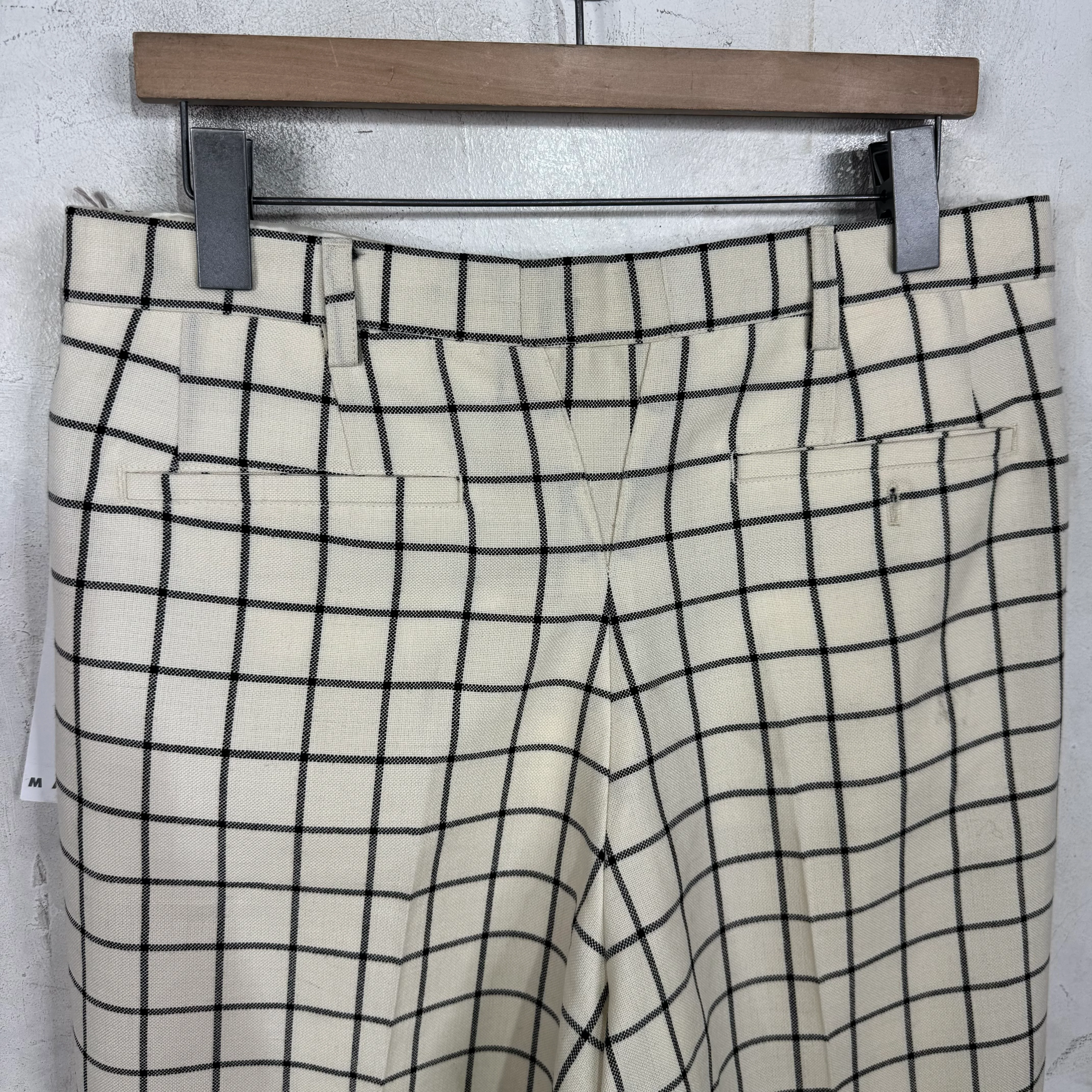 Marni Loose Beige Plaid Trousers - Image 11