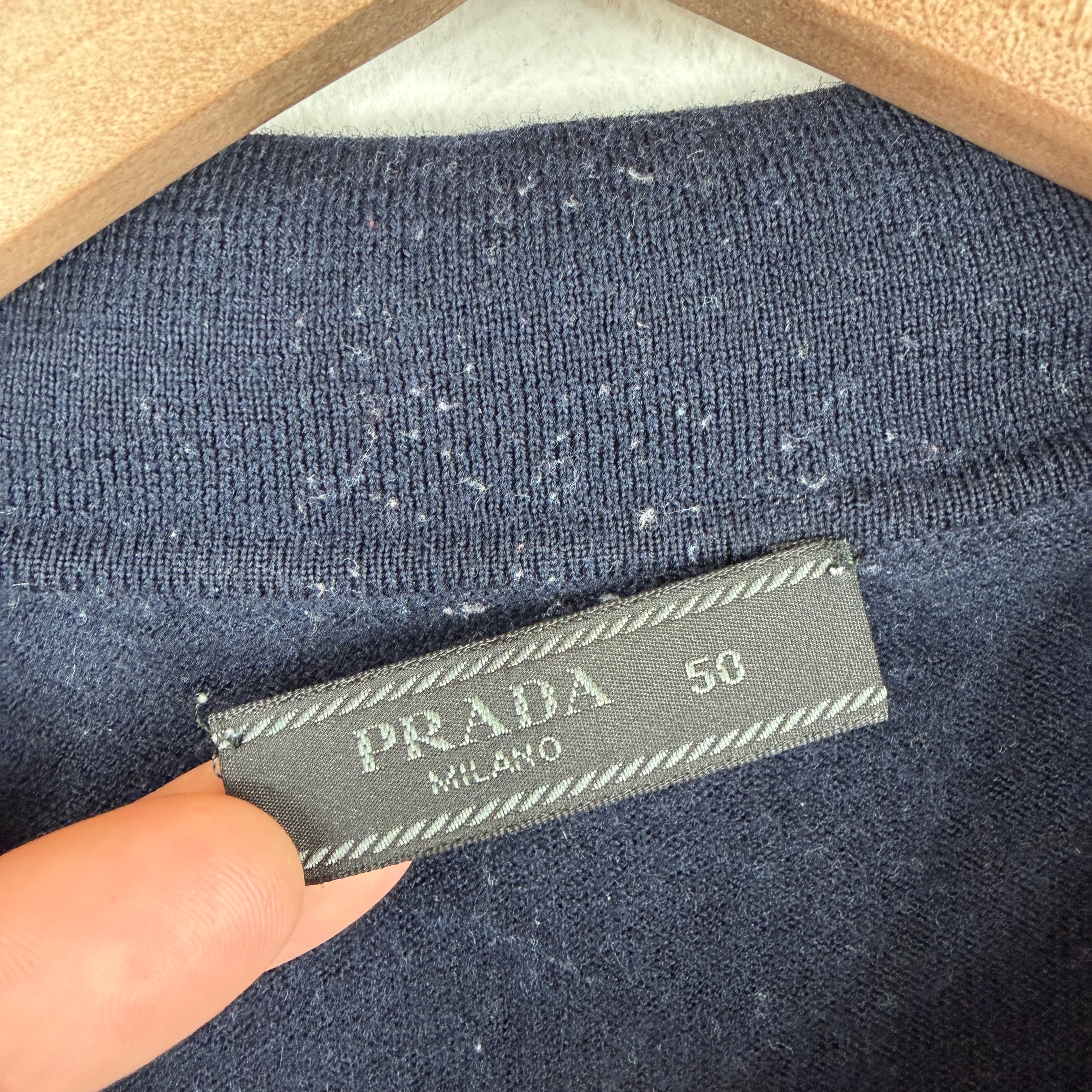 Prada Navy Knit LS Polo T-Shirt - Image 3