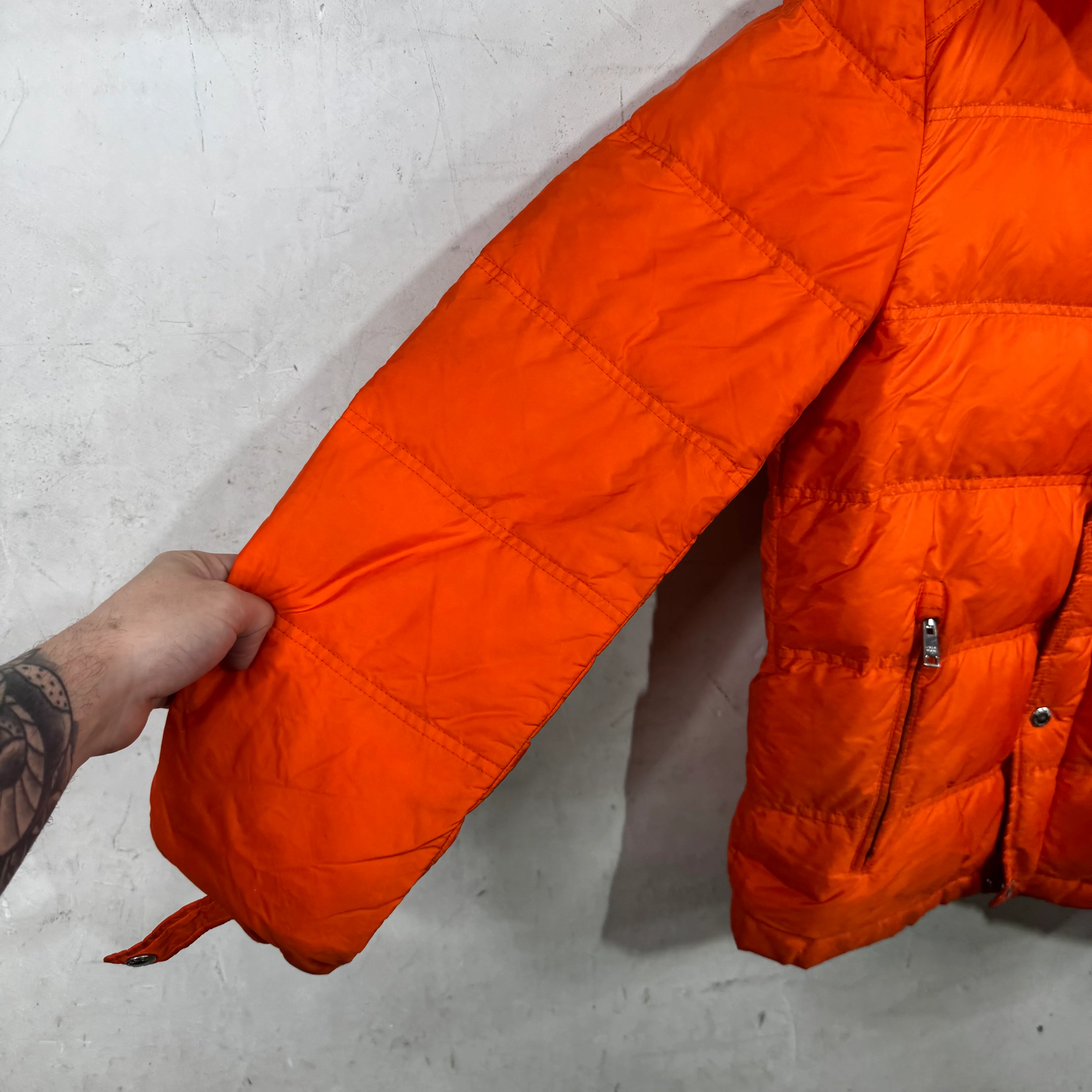 Prada Orange Plaqued Puffer Jacket - Image 8