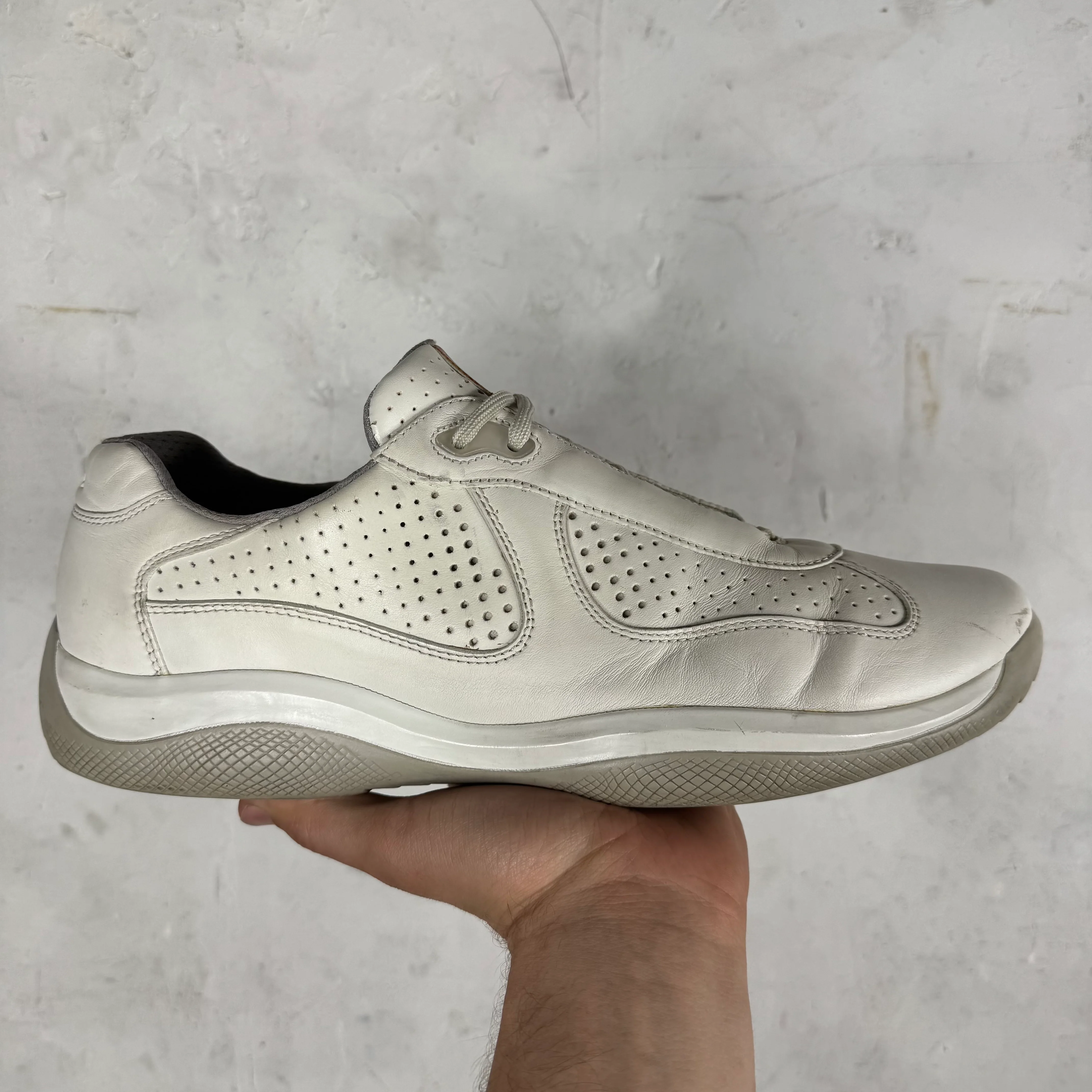 Prada White Perforated Leather Americas Cup - Image 2