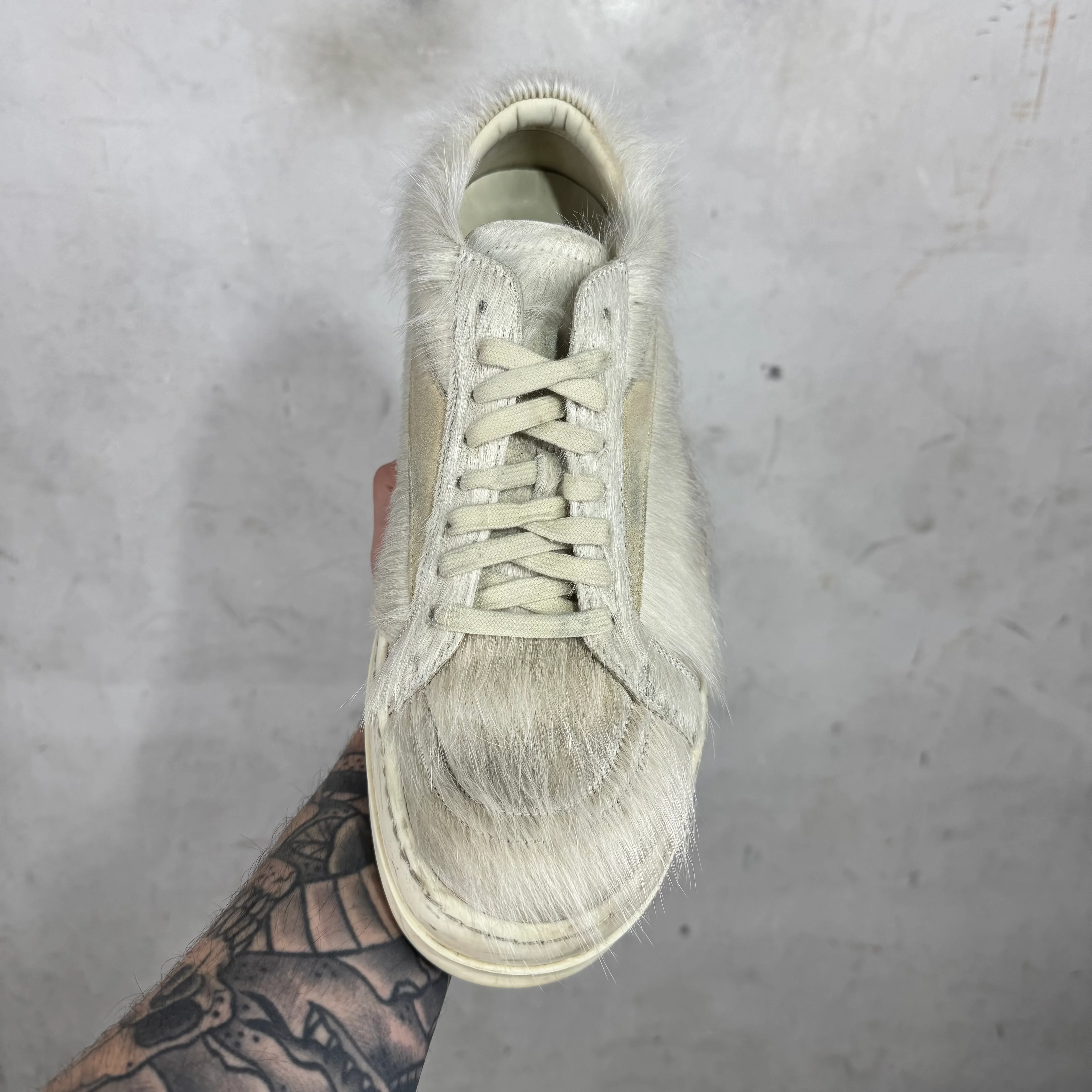 Rick Owens Cream Ponyhair Low Vans - Image 8