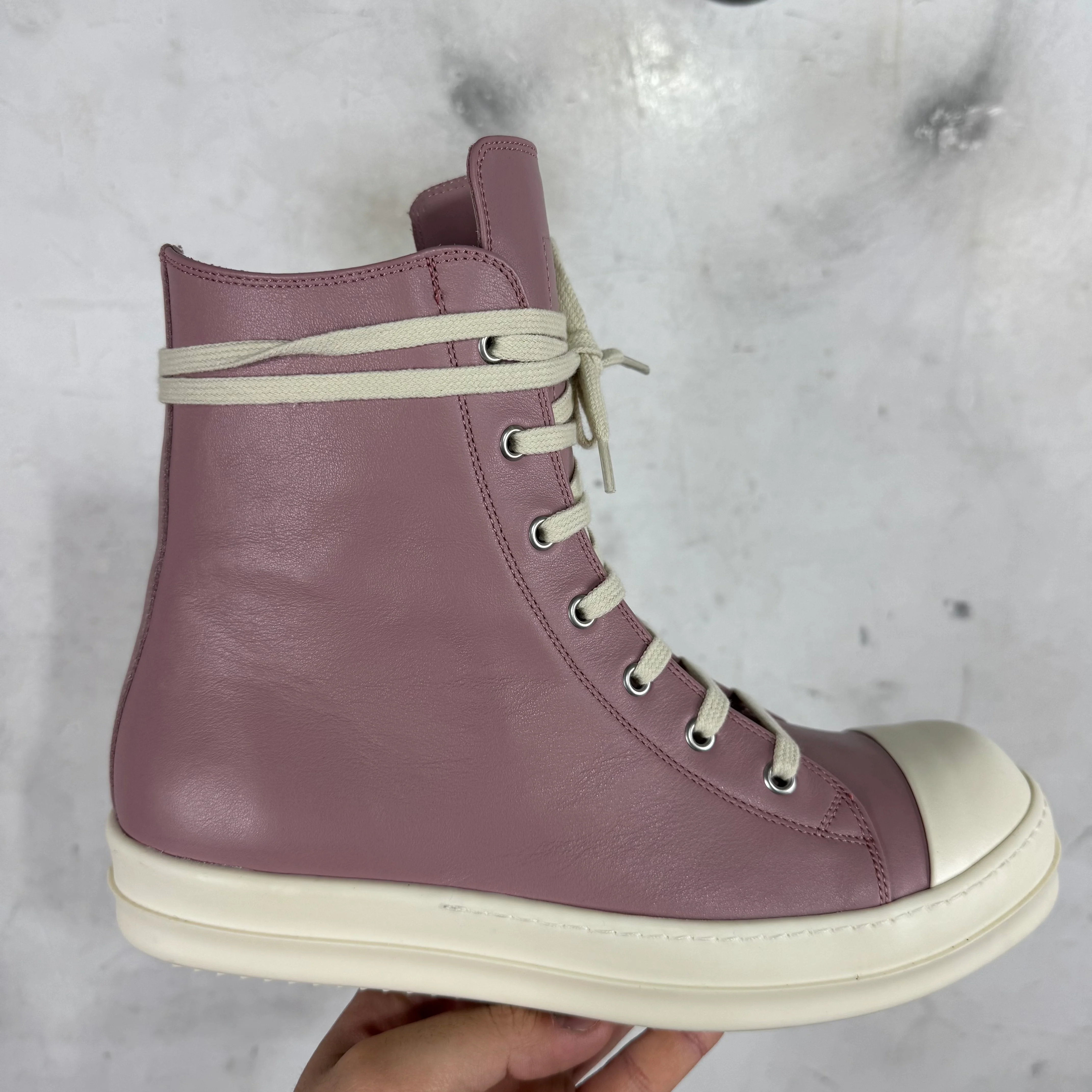 Rick Owens Pink Leather Ramone Highs - Image 3