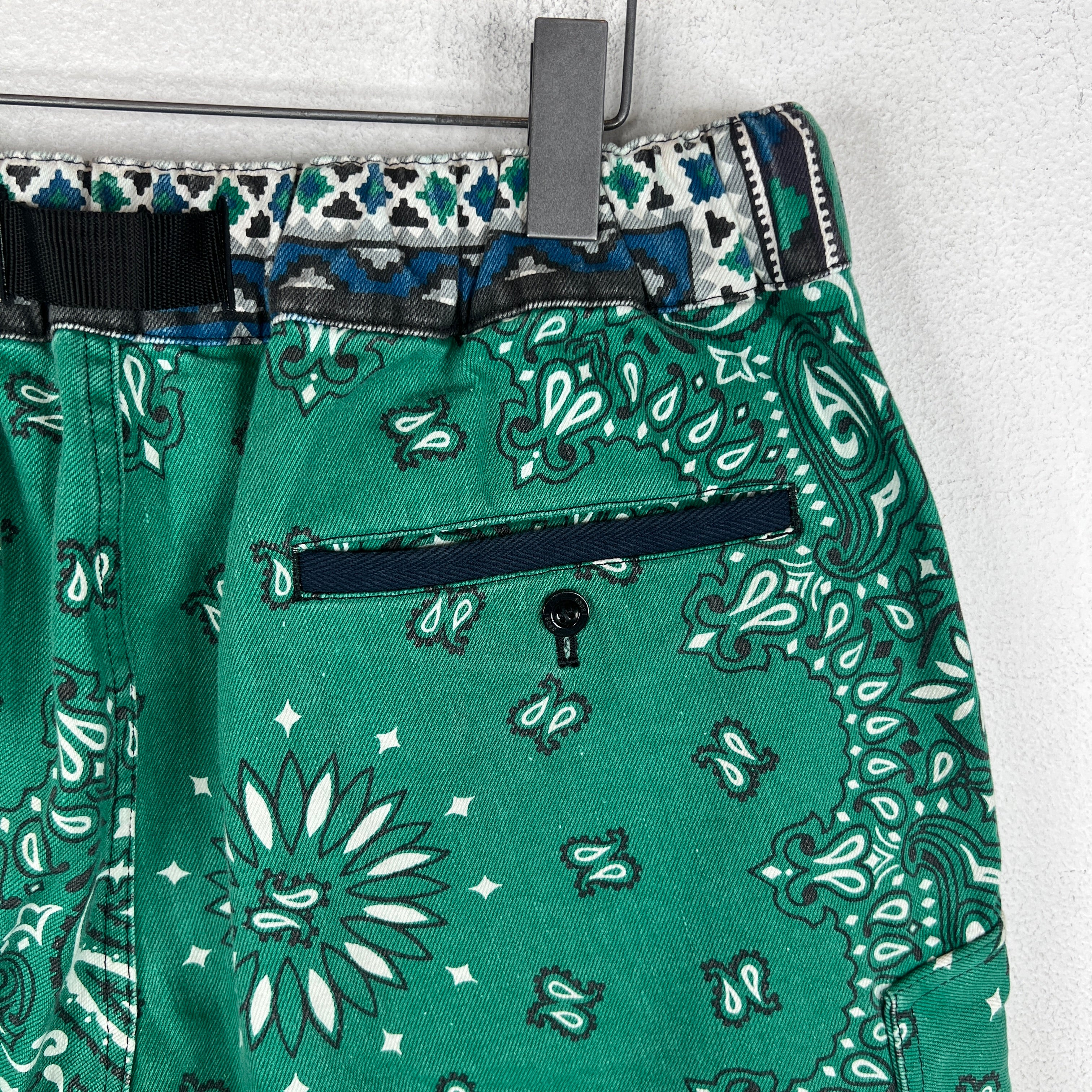 Sacai Green Paisley Belted Cargo Shorts - Image 10