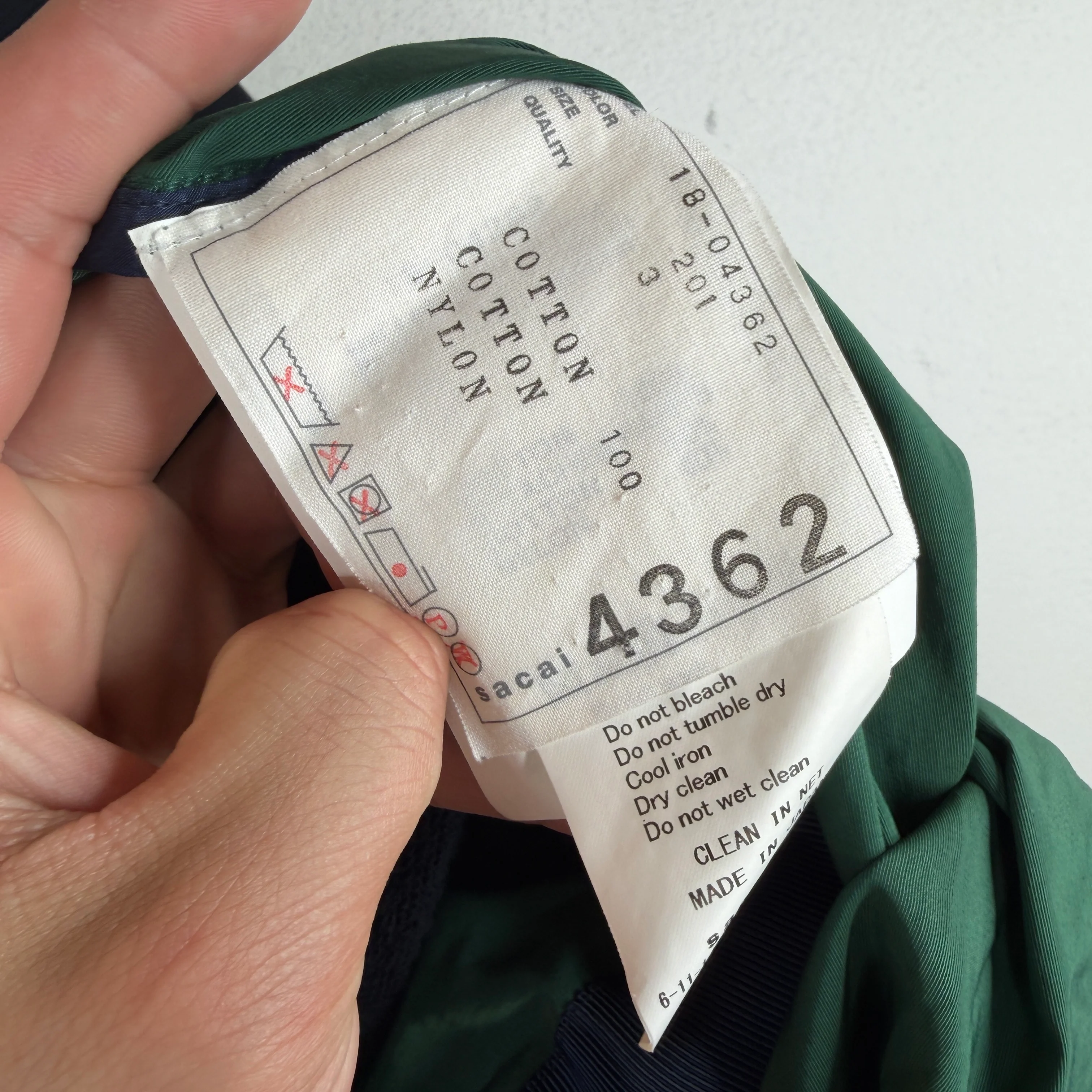 Sacai Navy/Green Hybrid Zip Up Hoodie - Image 3