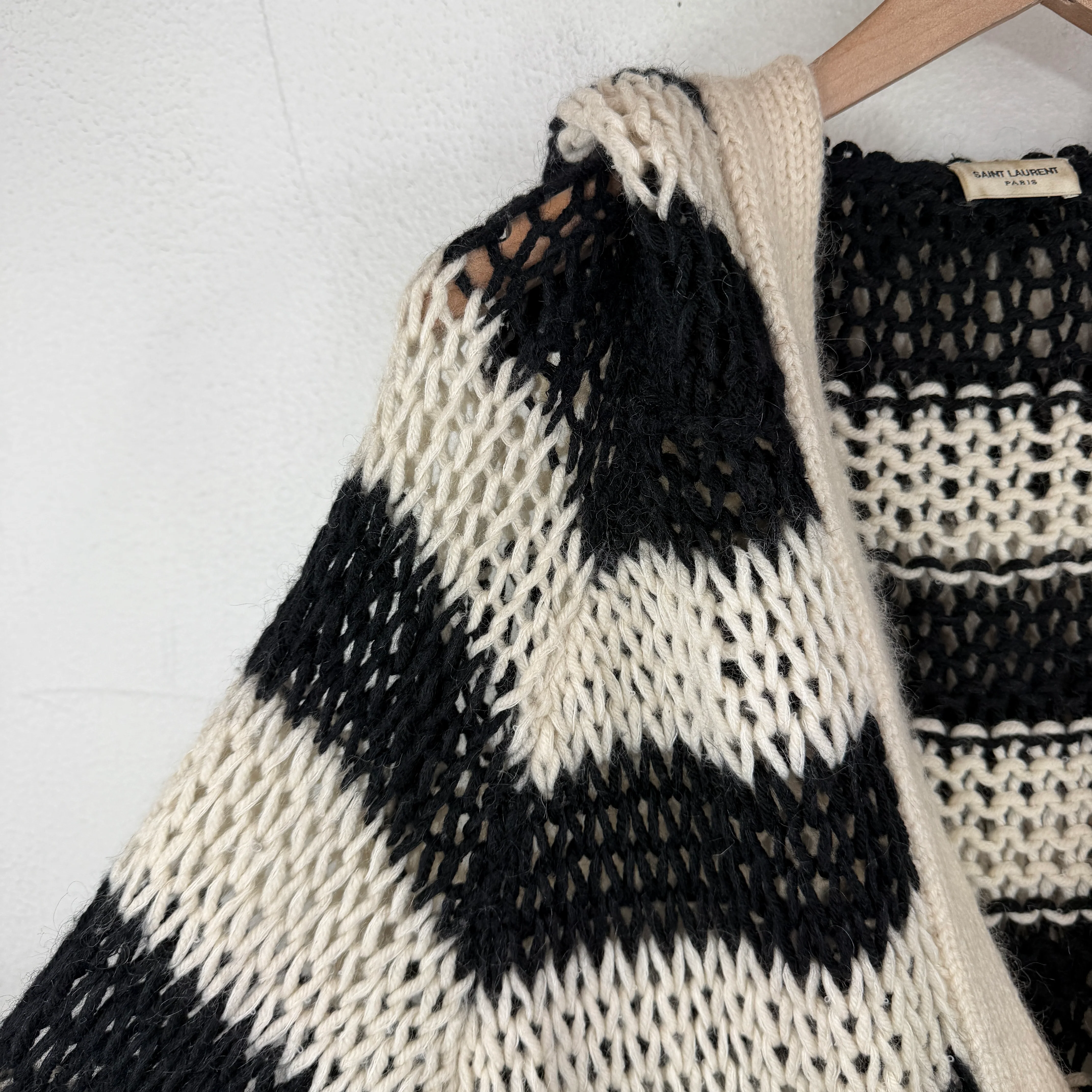 Saint Laurent Striped Cable Knit Hooded Sweater - Image 5
