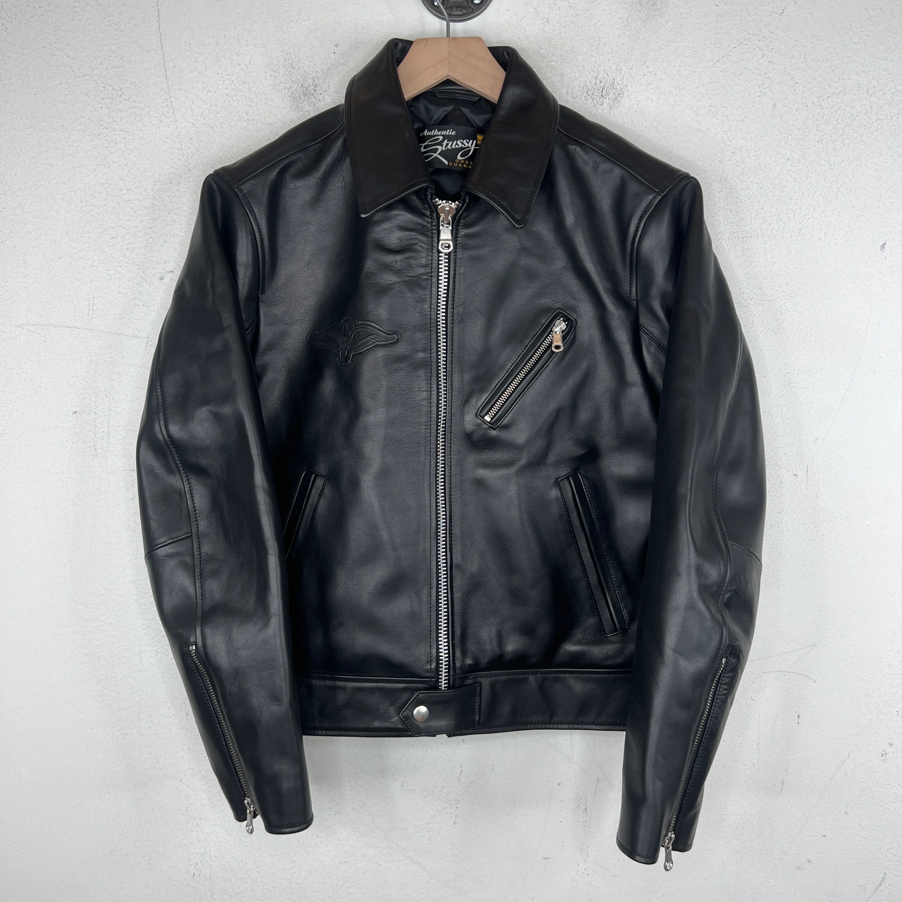 Stussy Leather S Wing Cropped Biker Jacket