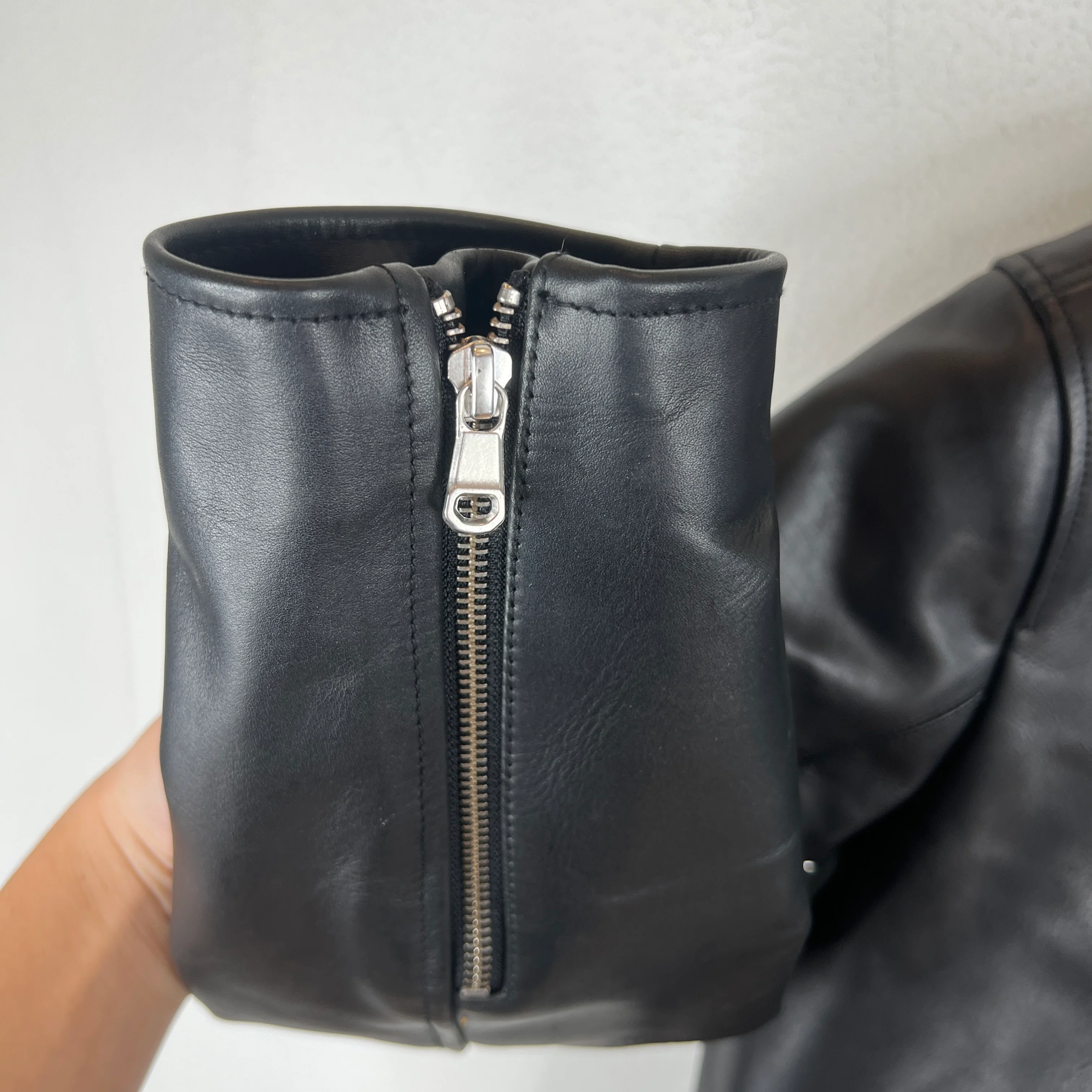 Stussy Leather S Wing Cropped Biker Jacket - Image 6