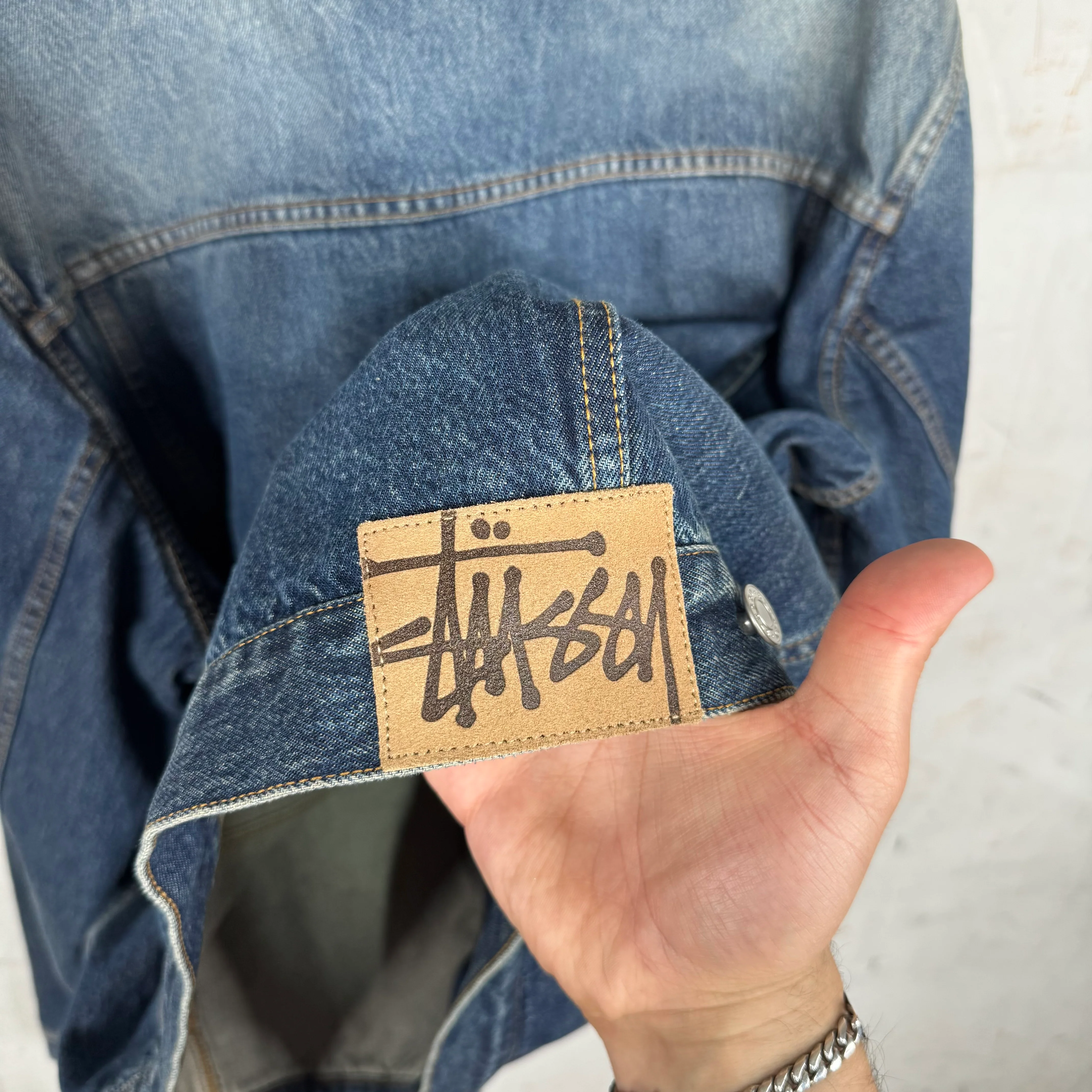 Stussy Medium Wash Denim Trucker Jacket - Image 5