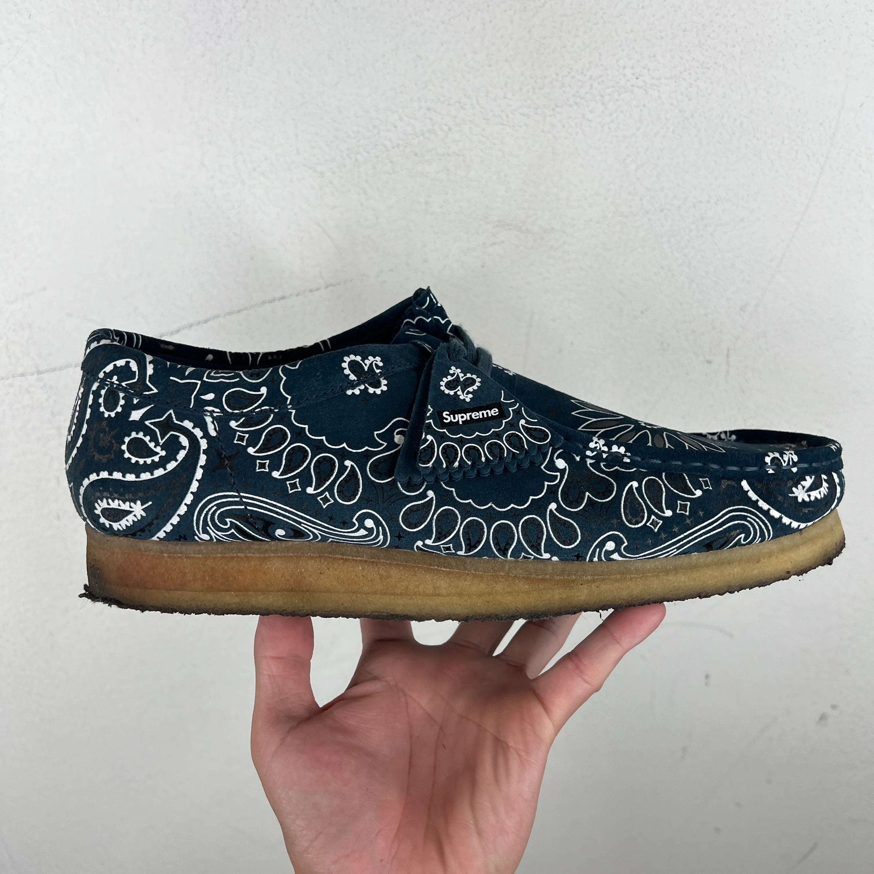 Supreme Clarks Navy Paisley Wallabee Ankle Boots - Image 2