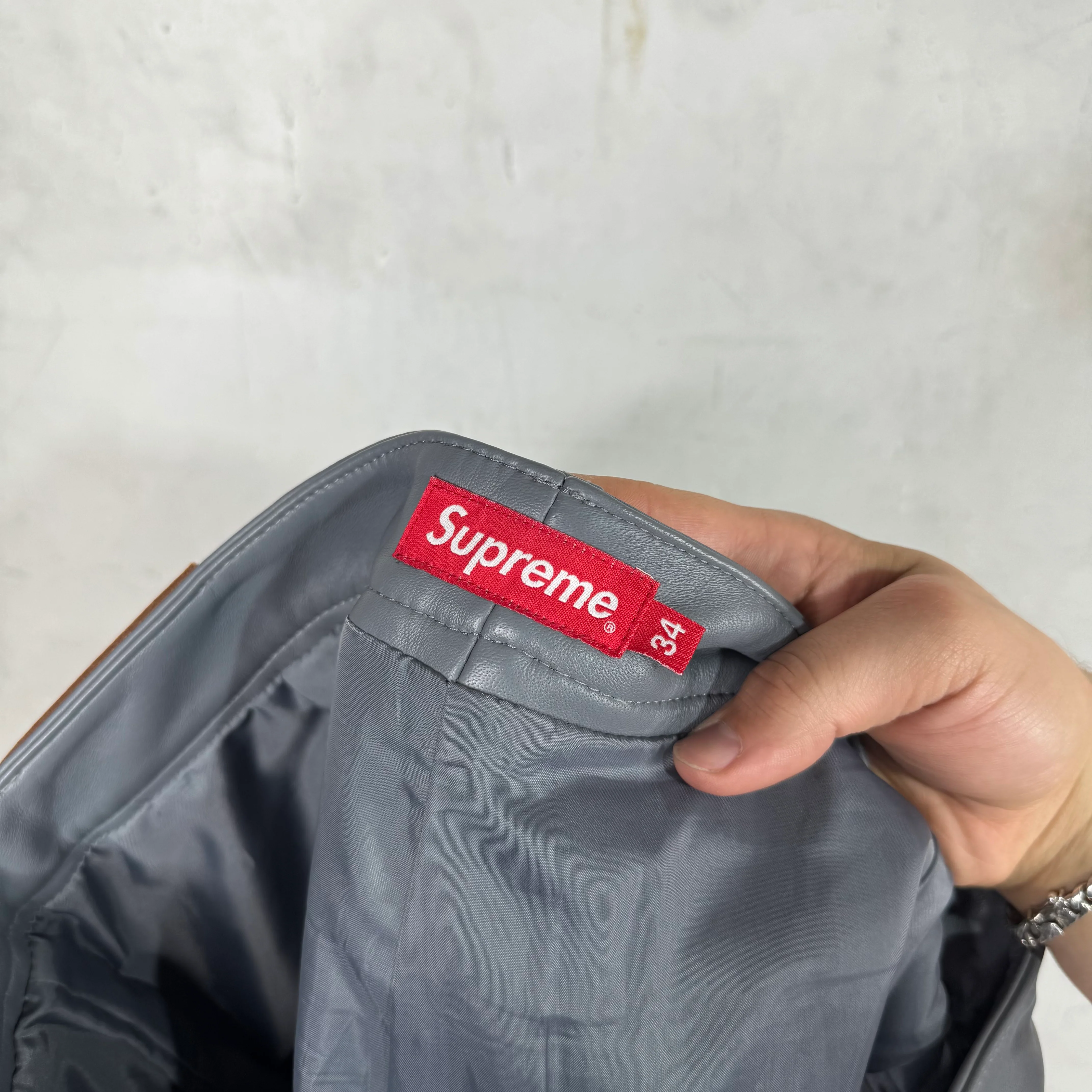 Supreme Grey Leather Pants - Image 4