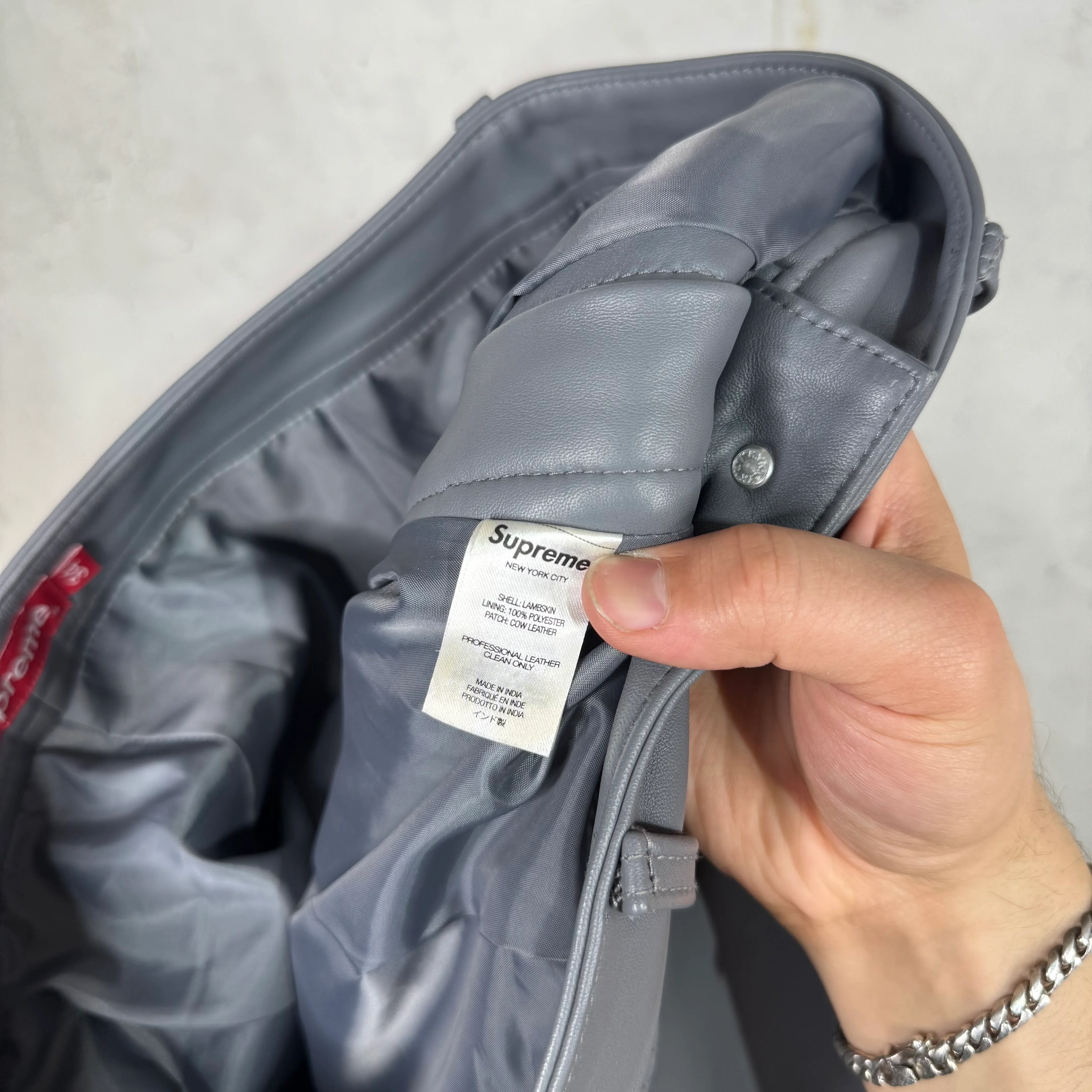 Supreme Grey Leather Pants - Image 5