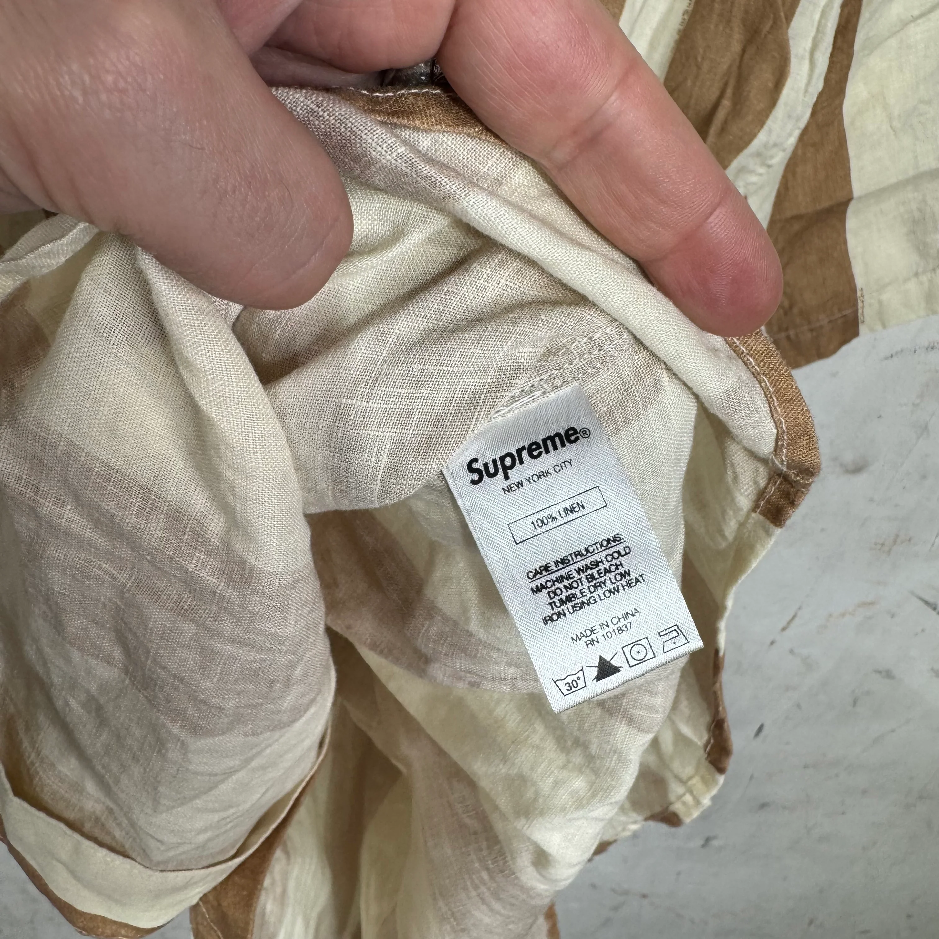 Supreme Tan/White Wide Striped Linen Shirt - Image 4