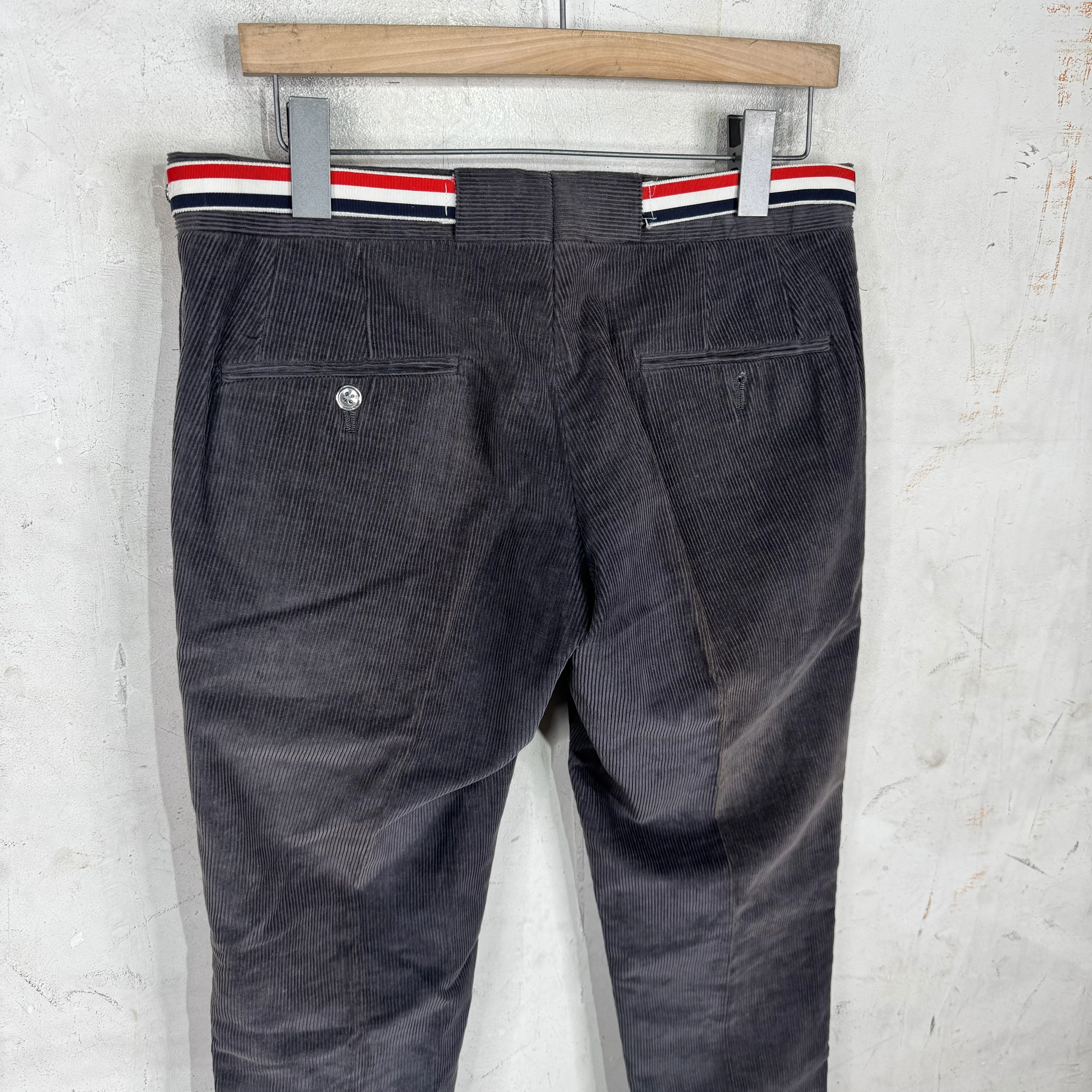 Thom Browne Dark Grey Striped Corduroy Trousers - Image 9