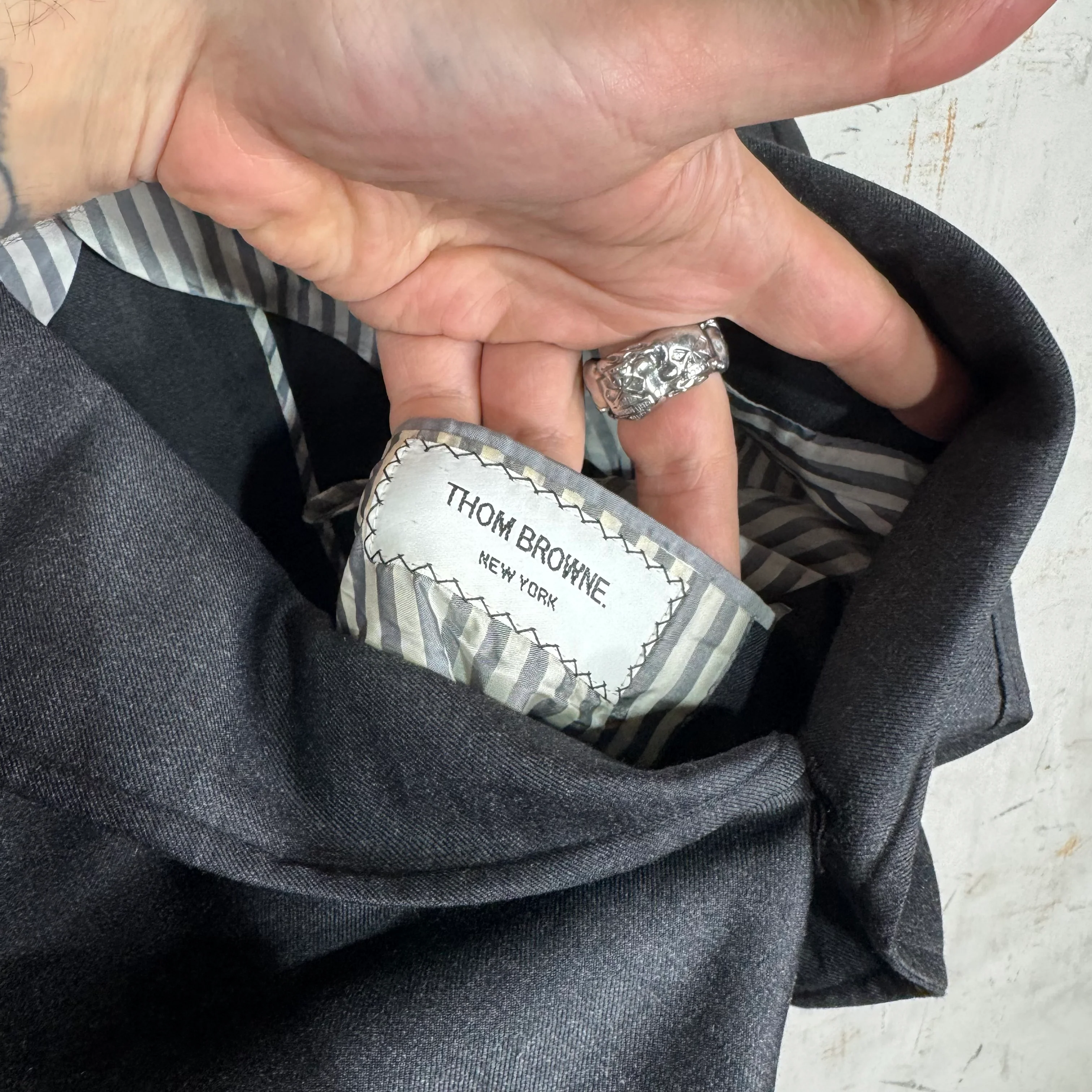 Thom Browne Dark Grey Tailored Partial Lined Blazer - Image 3