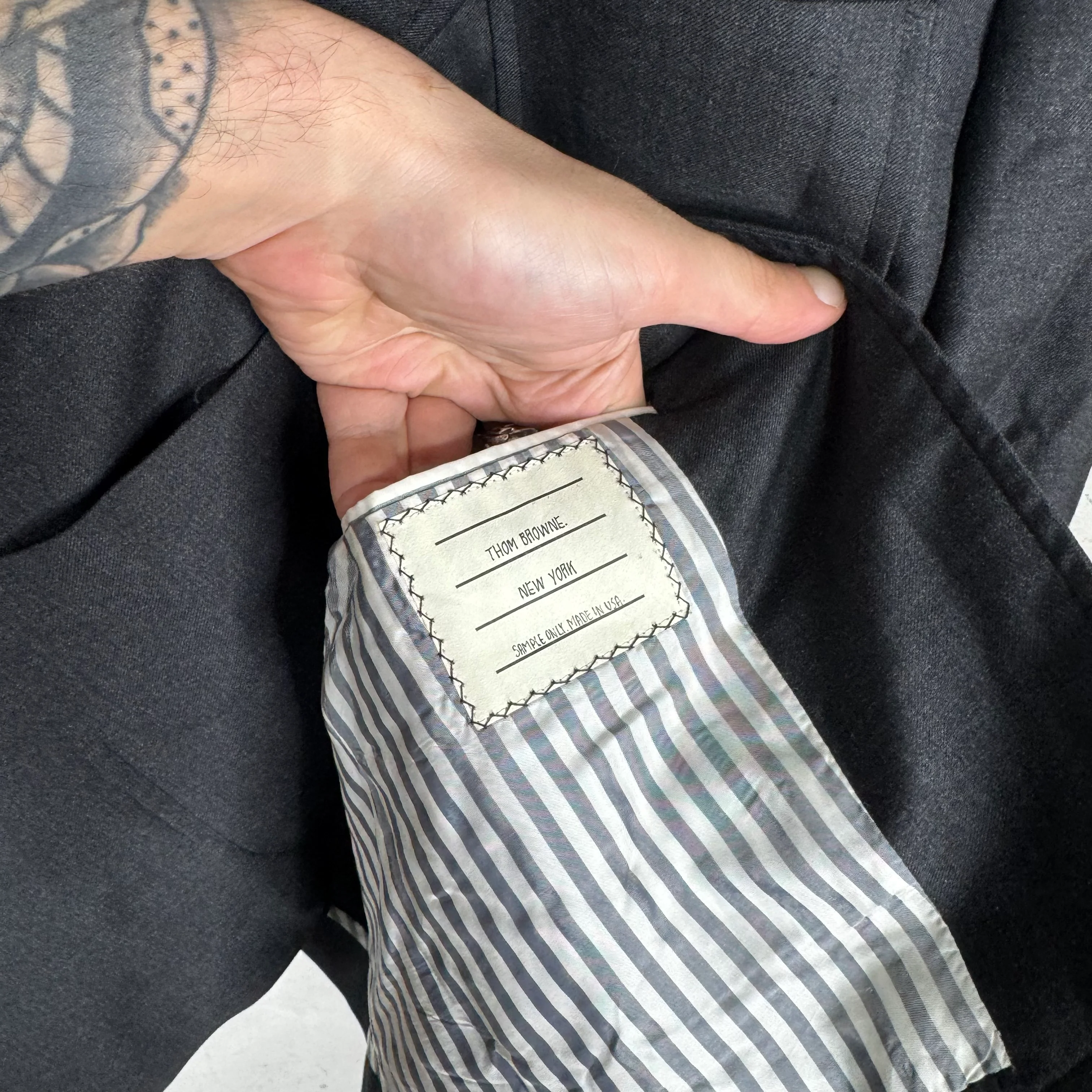 Thom Browne Dark Grey Tailored Partial Lined Blazer - Image 4