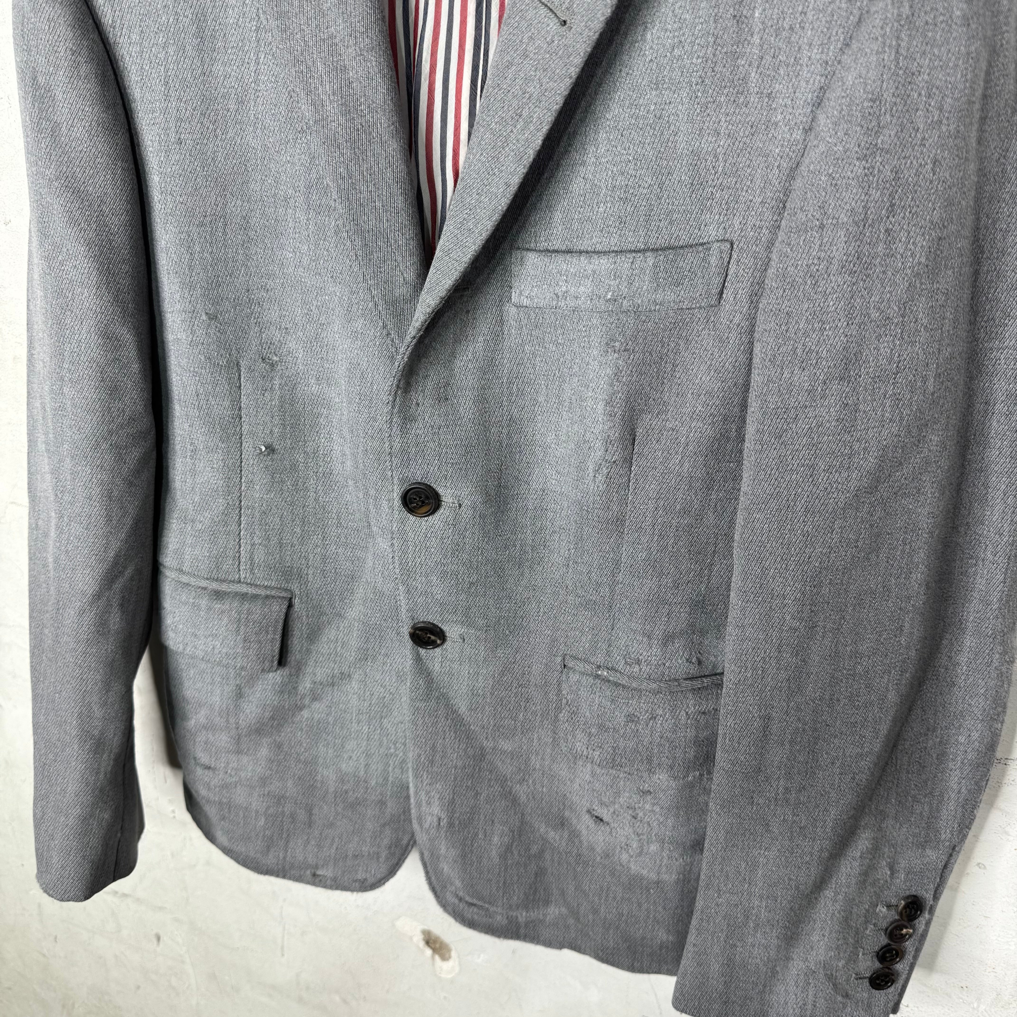 Thom Browne Grey Heavy Distressed Blazer Jacket - Image 6